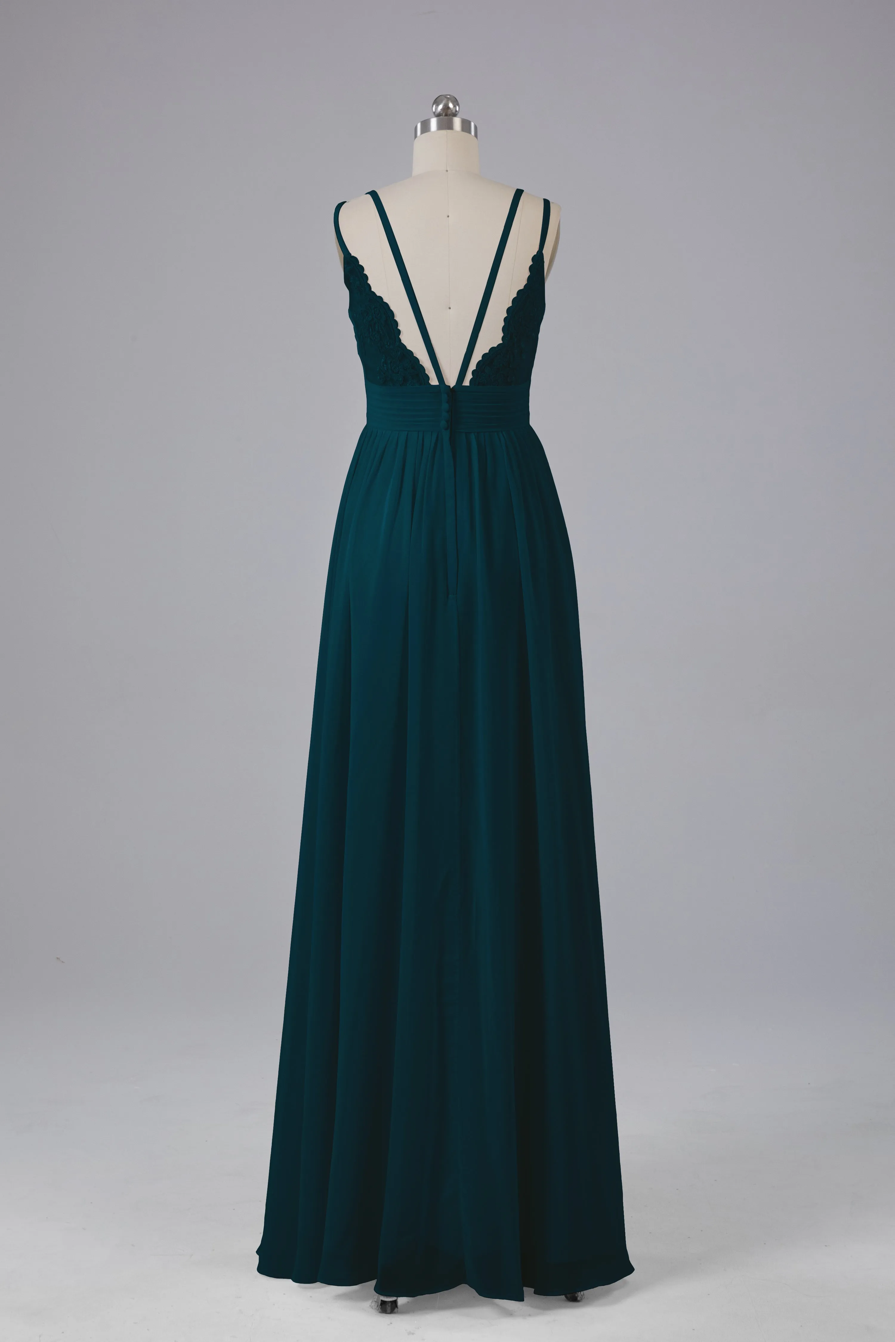 V-Neck Spaghetti Straps Long Bridesmaid Dresses