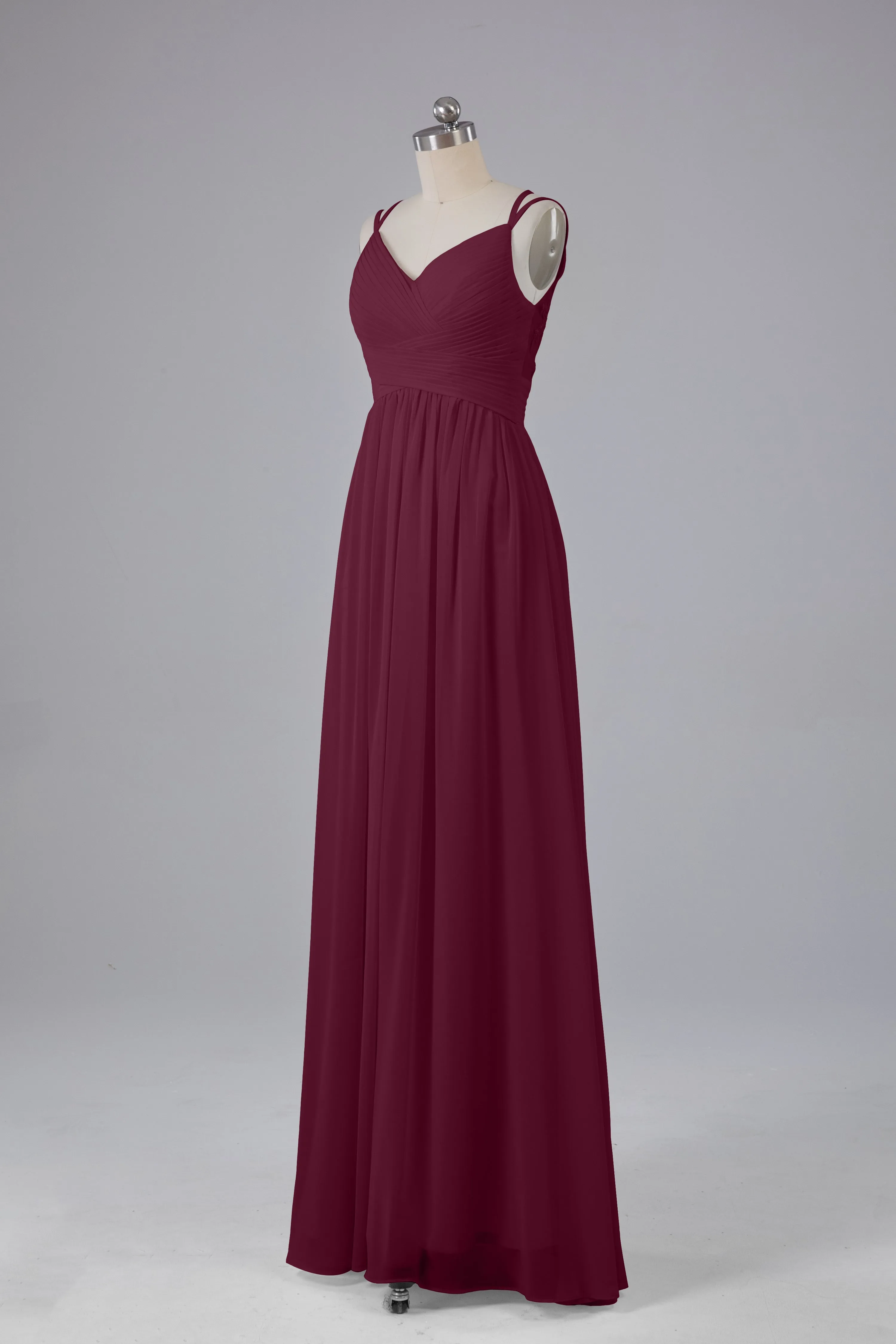 V-Neck Spaghetti Straps Long Bridesmaid Dresses