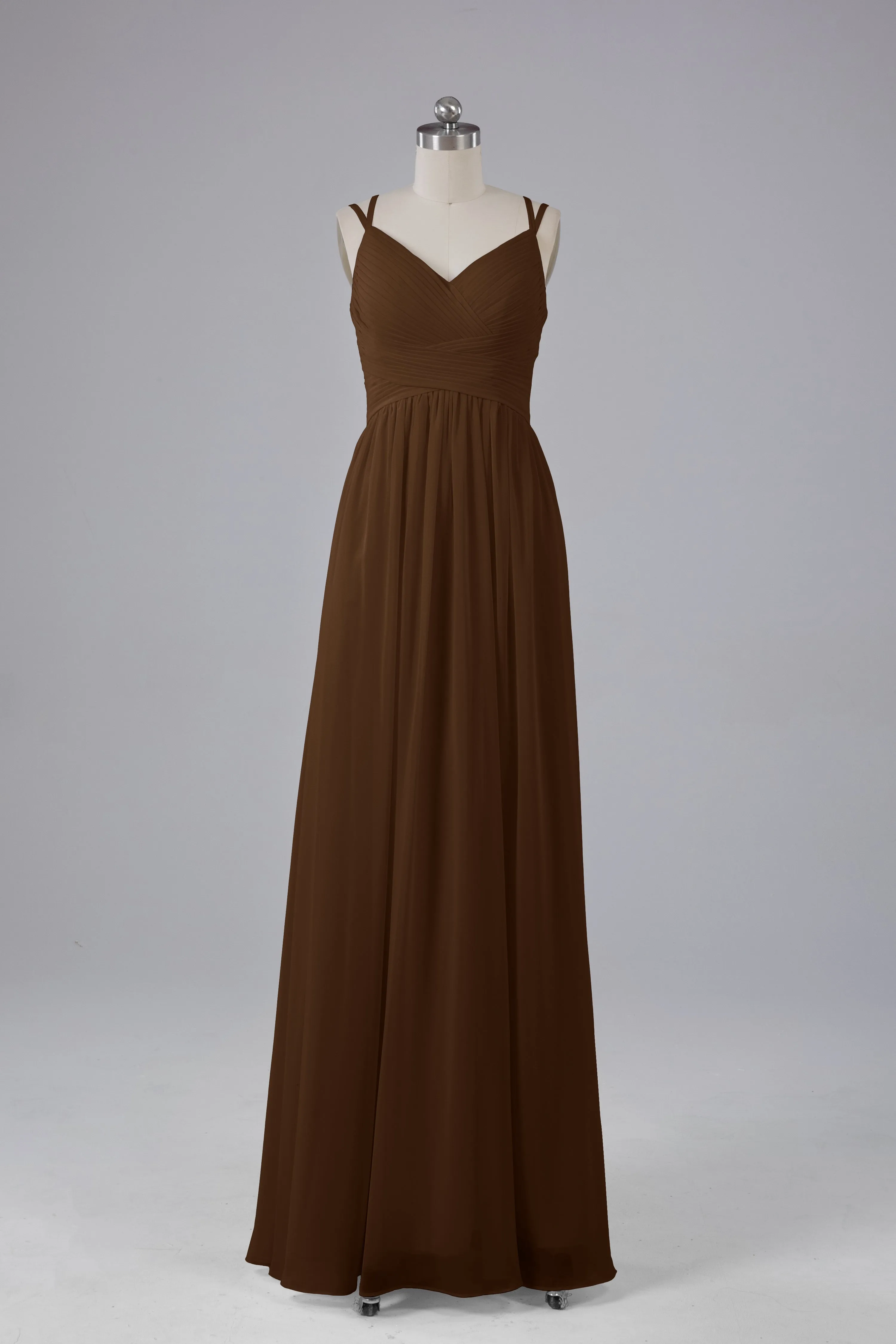 V-Neck Spaghetti Straps Long Bridesmaid Dresses