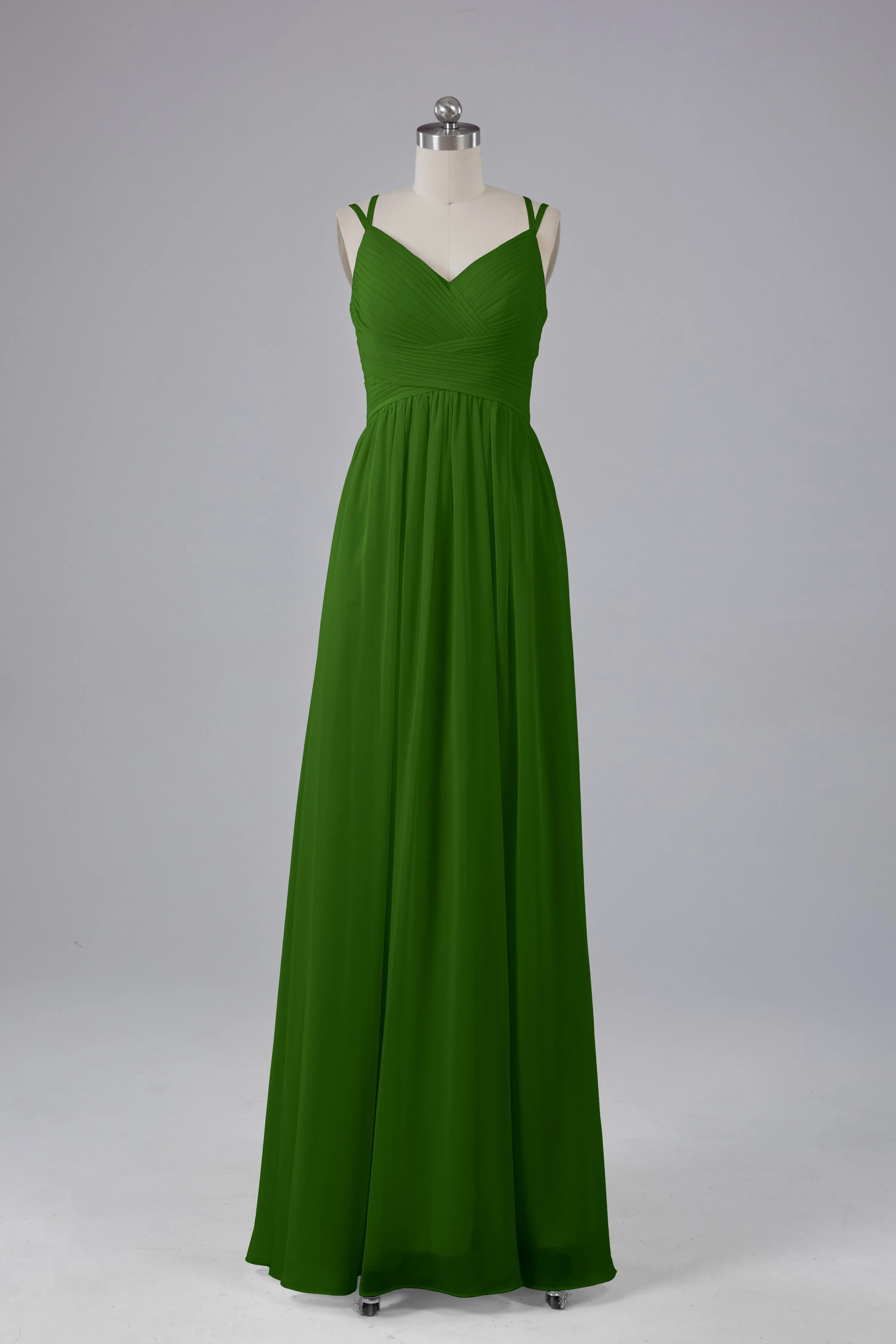 V-Neck Spaghetti Straps Long Bridesmaid Dresses