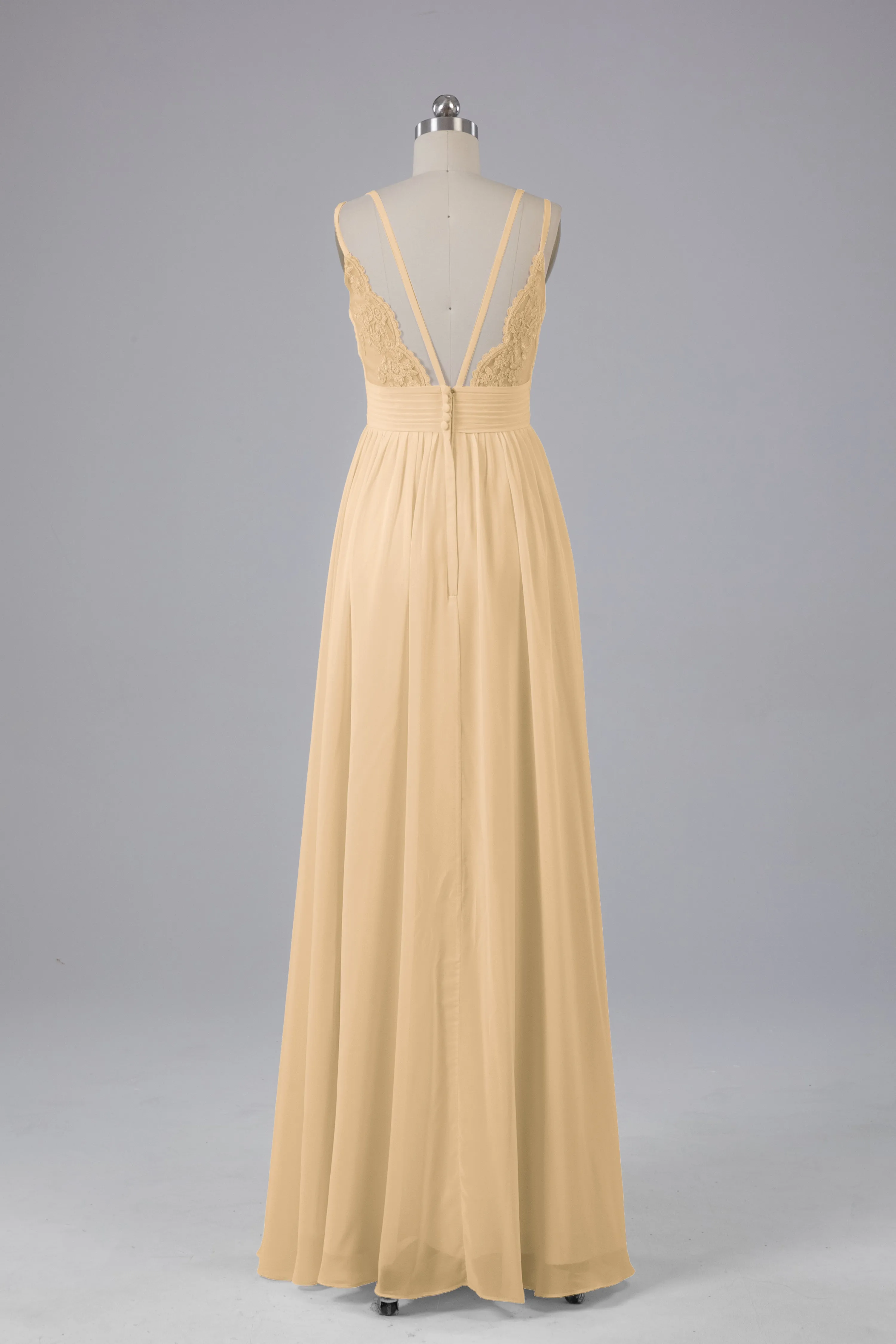 V-Neck Spaghetti Straps Long Bridesmaid Dresses