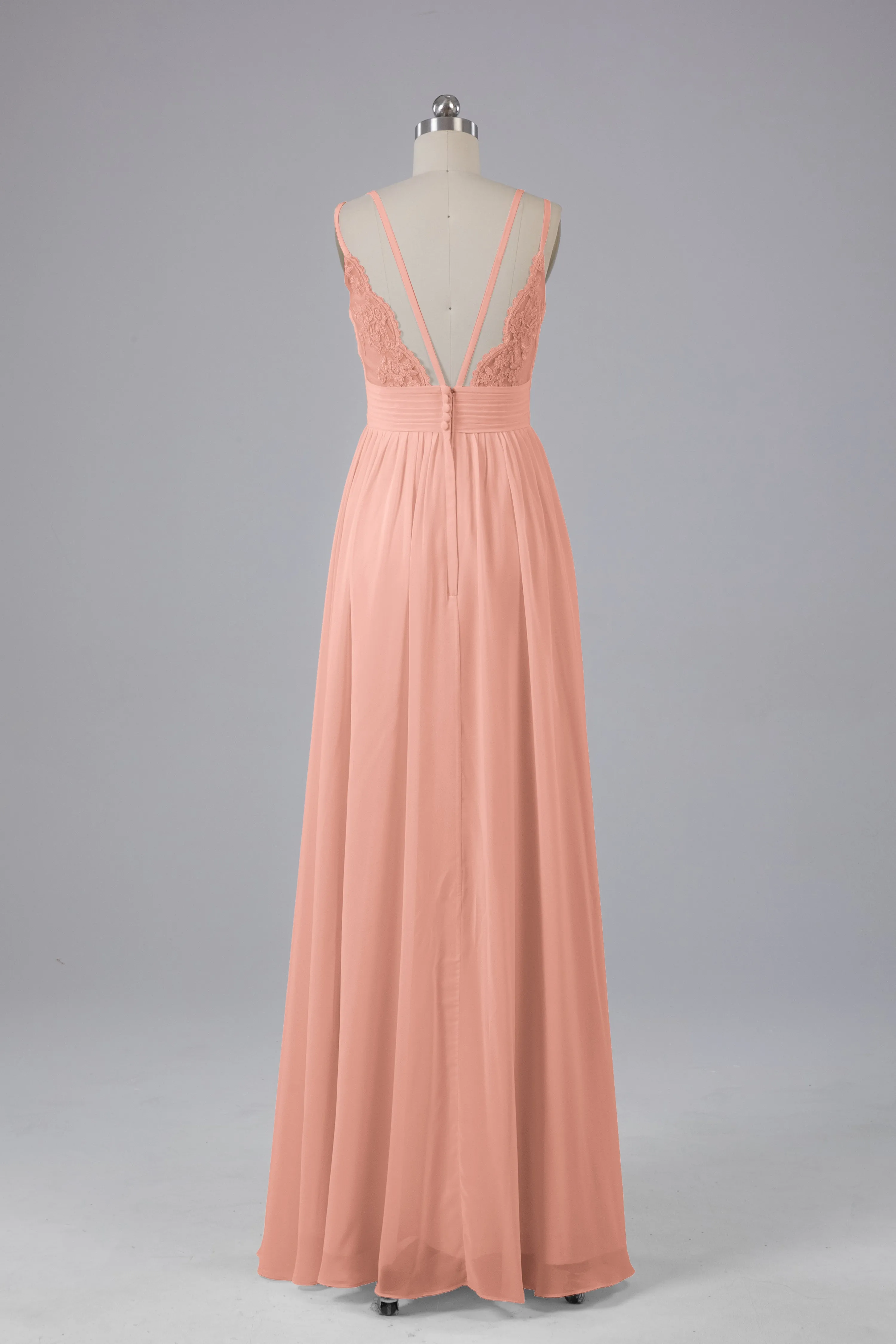 V-Neck Spaghetti Straps Long Bridesmaid Dresses