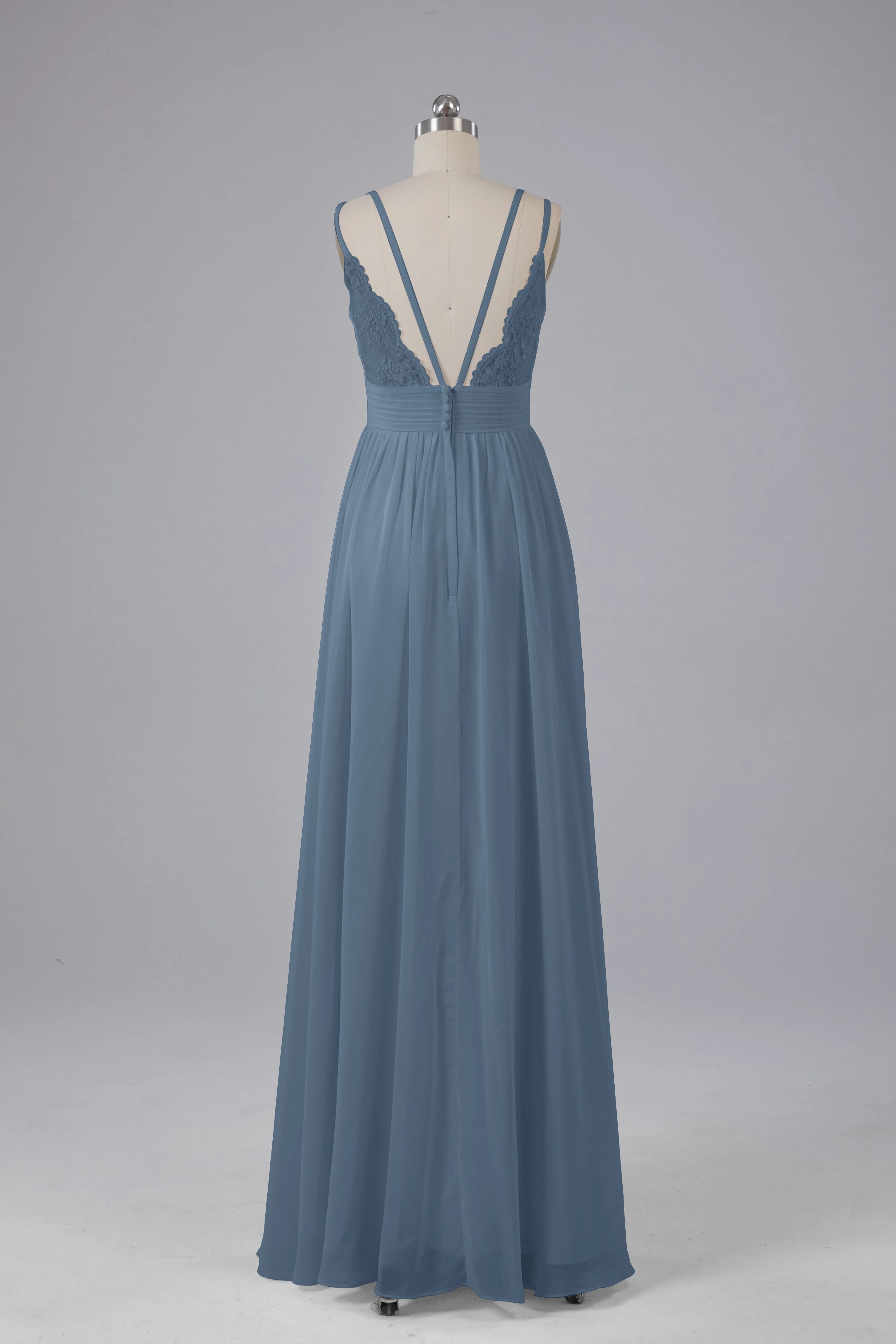 V-Neck Spaghetti Straps Long Bridesmaid Dresses