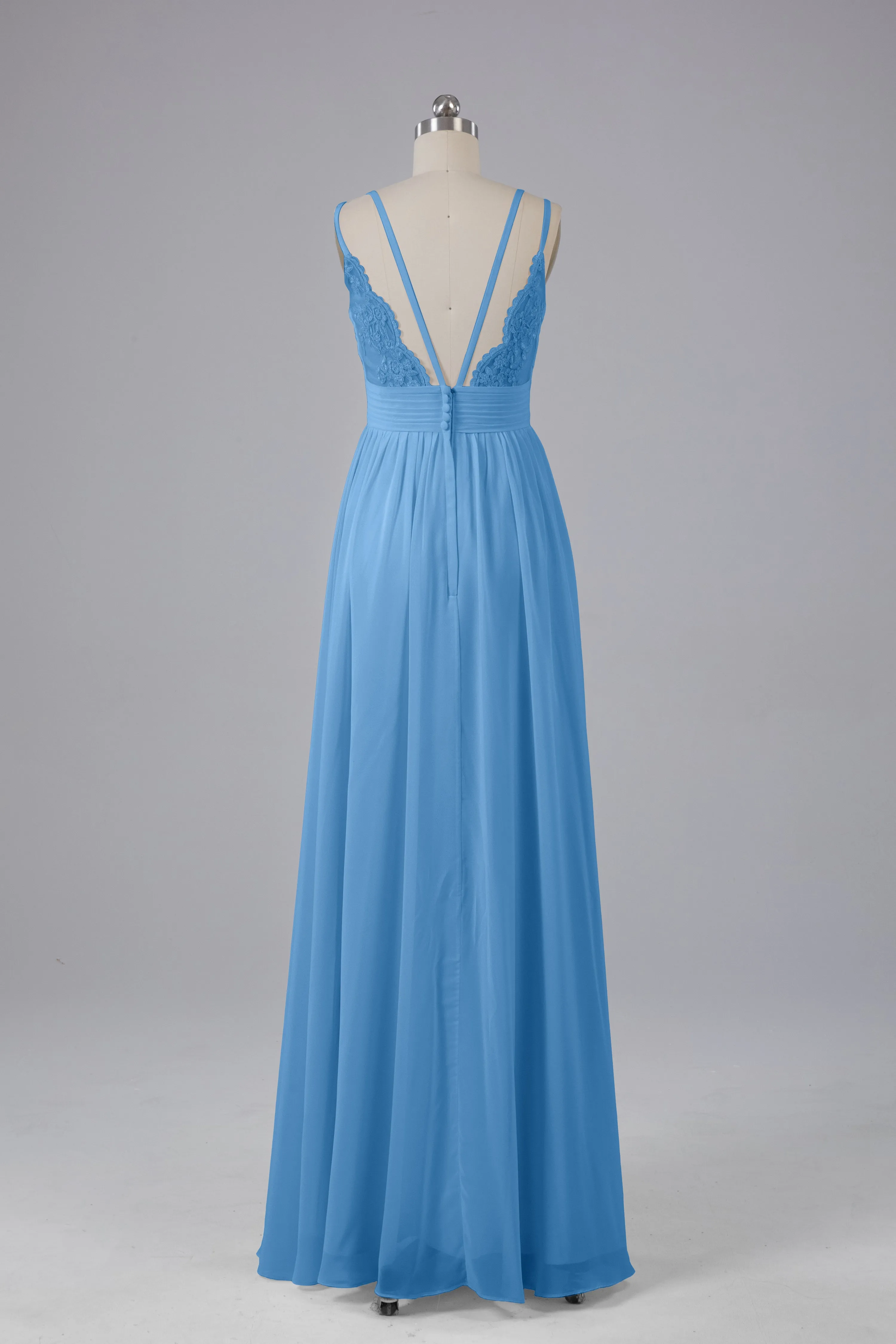V-Neck Spaghetti Straps Long Bridesmaid Dresses