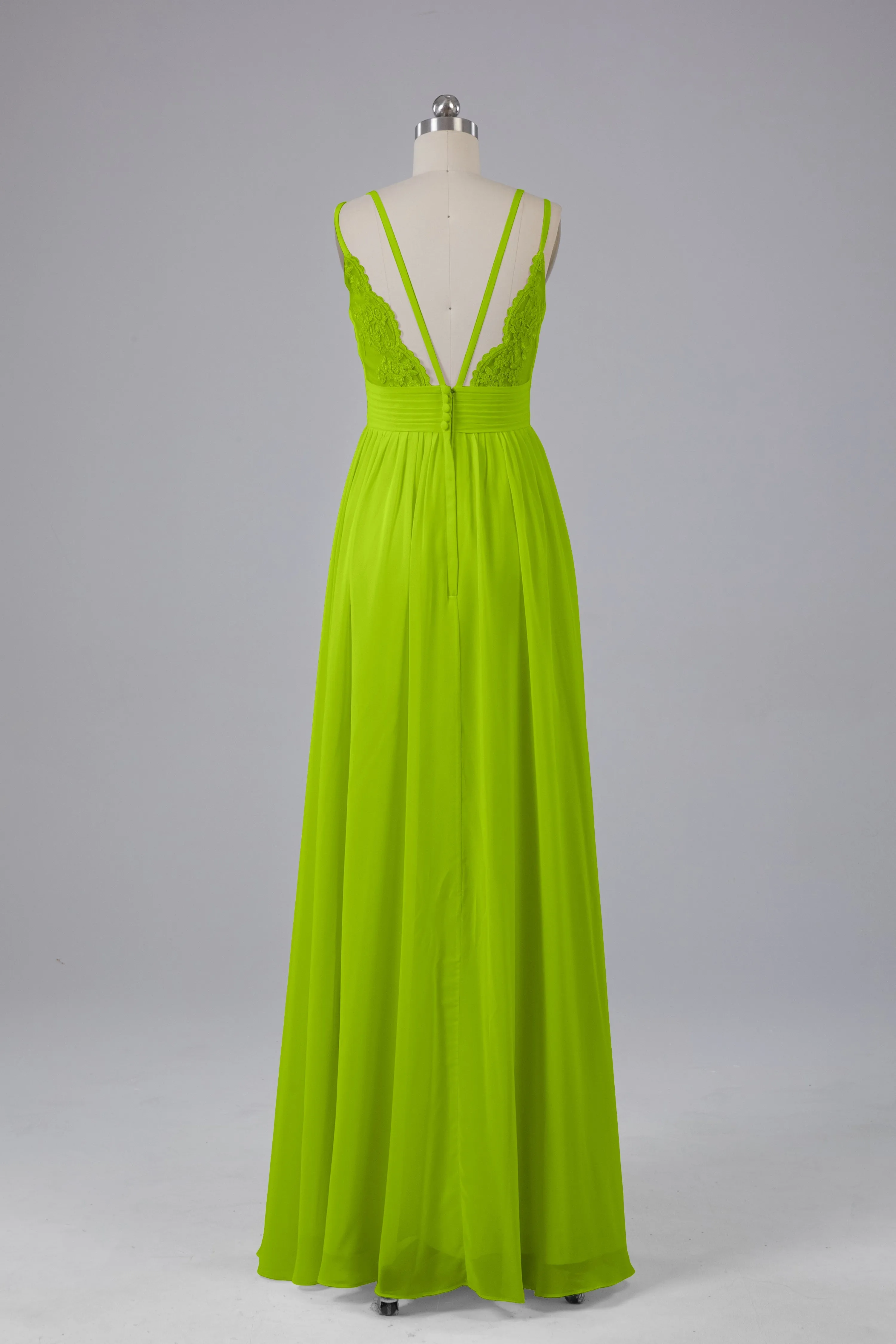 V-Neck Spaghetti Straps Long Bridesmaid Dresses
