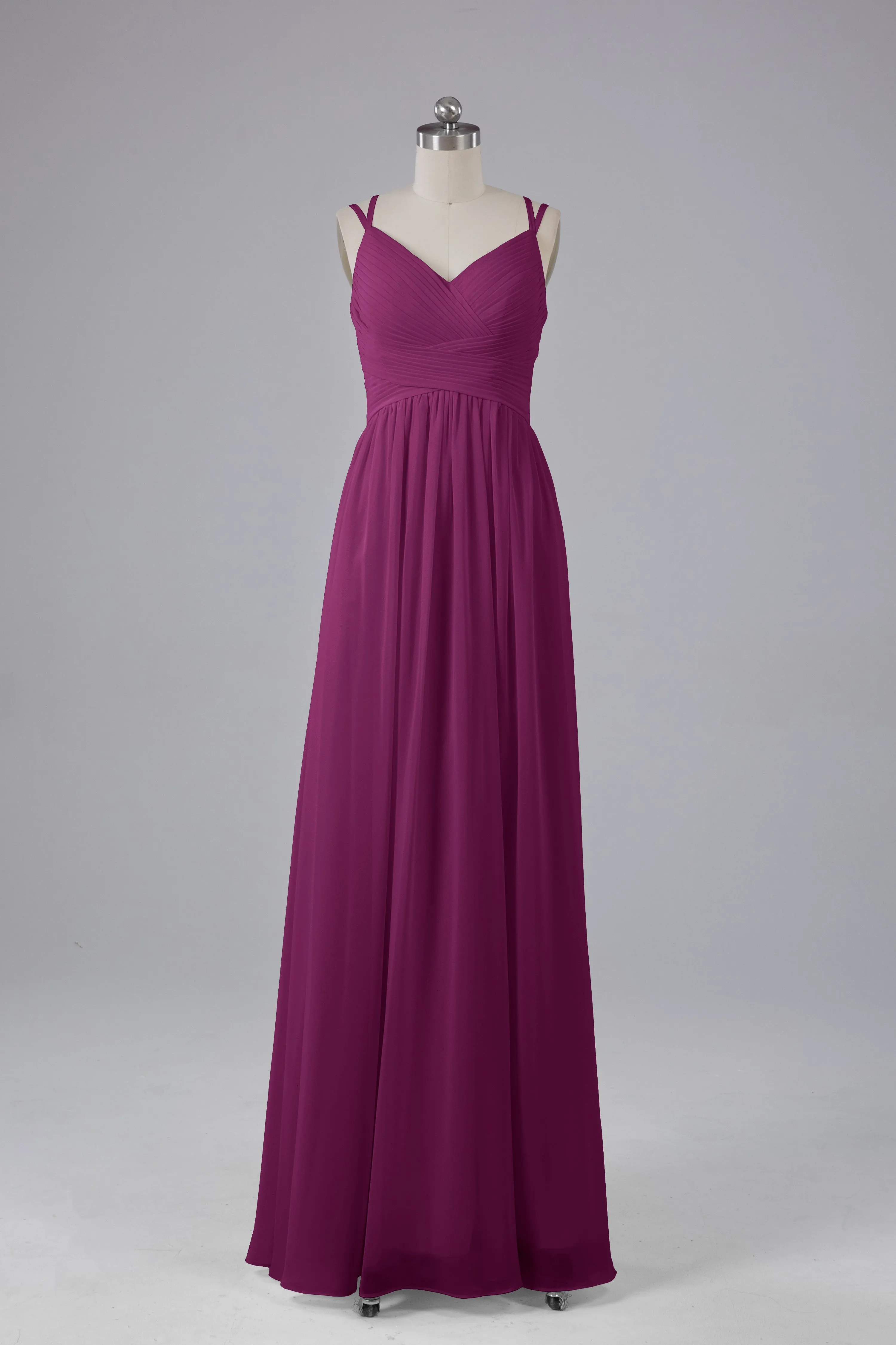 V-Neck Spaghetti Straps Long Bridesmaid Dresses