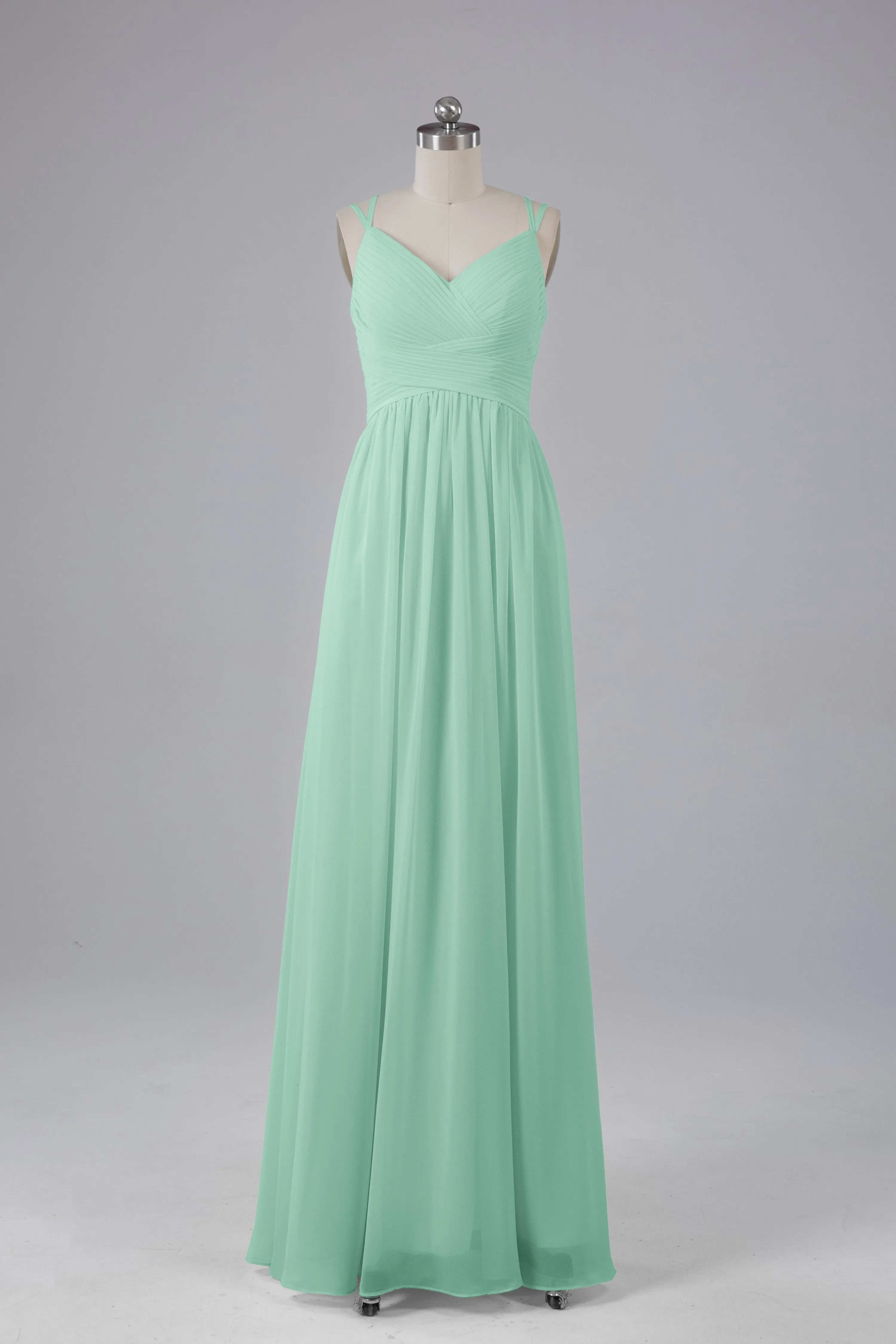 V-Neck Spaghetti Straps Long Bridesmaid Dresses