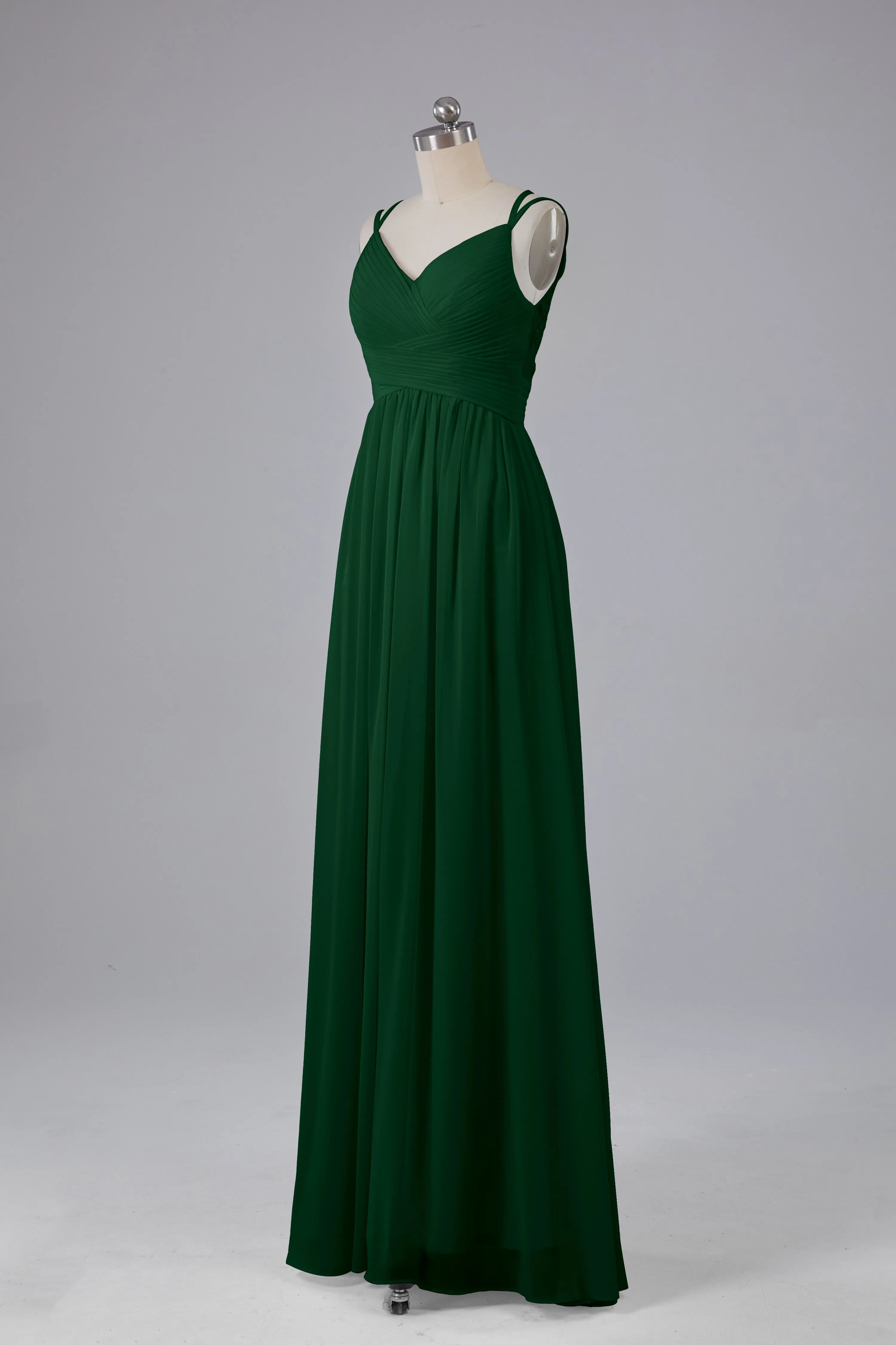 V-Neck Spaghetti Straps Long Bridesmaid Dresses