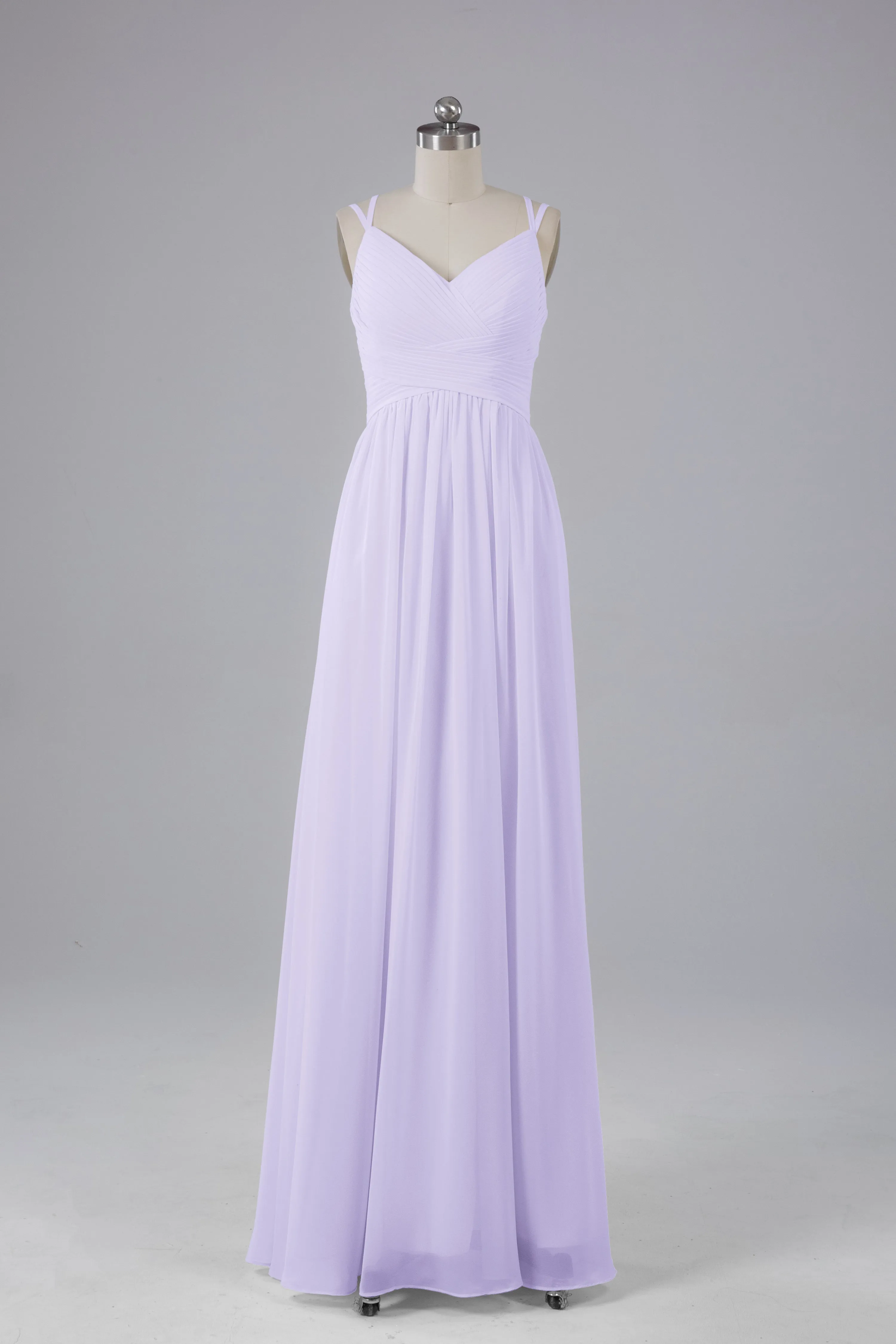 V-Neck Spaghetti Straps Long Bridesmaid Dresses