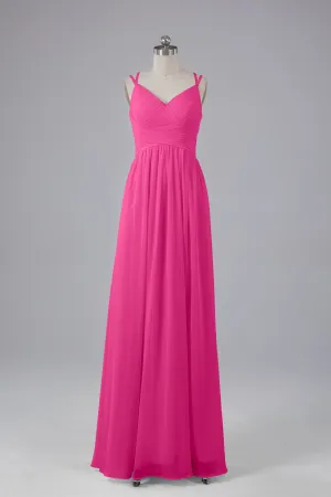 V-Neck Spaghetti Straps Long Bridesmaid Dresses