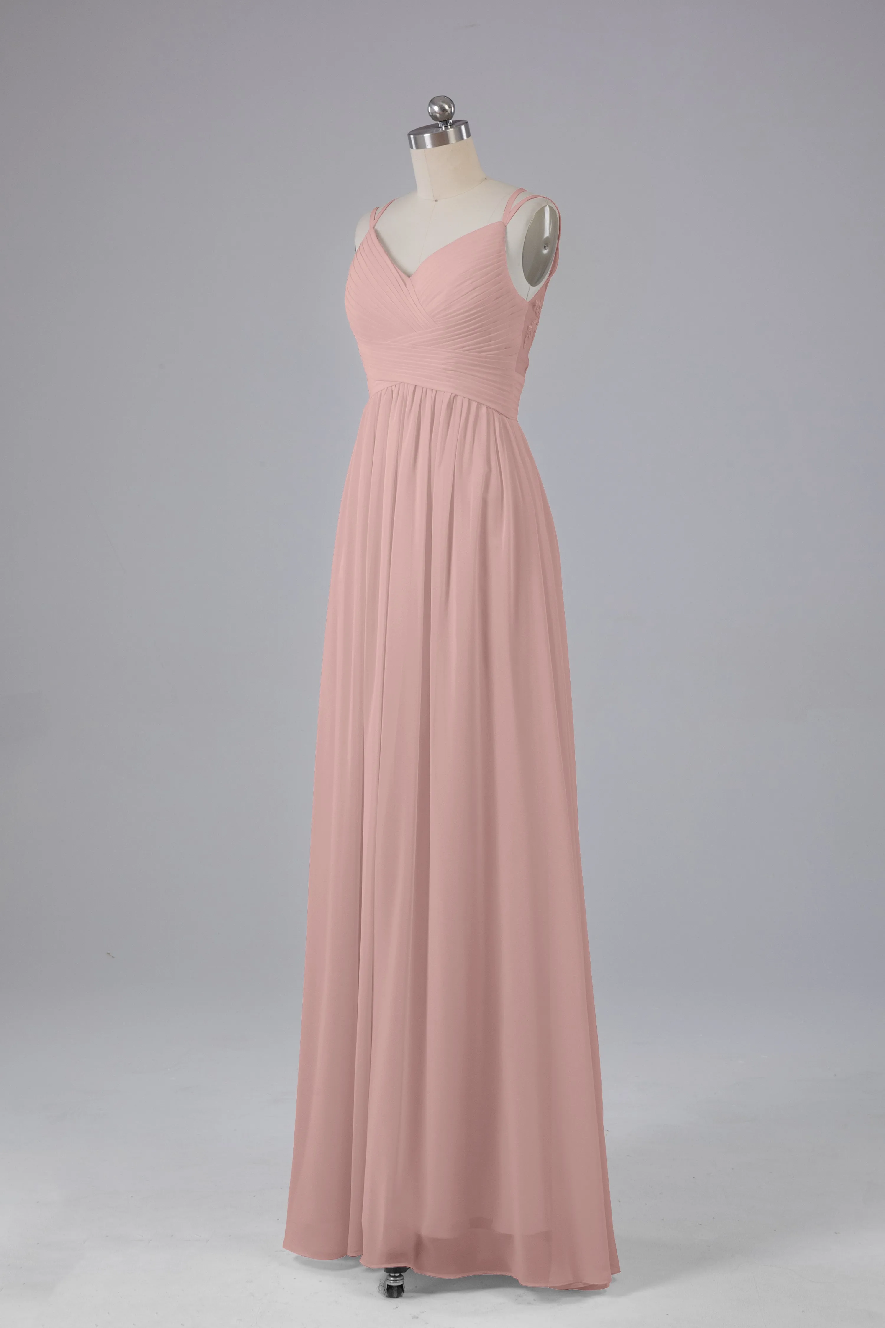 V-Neck Spaghetti Straps Long Bridesmaid Dresses