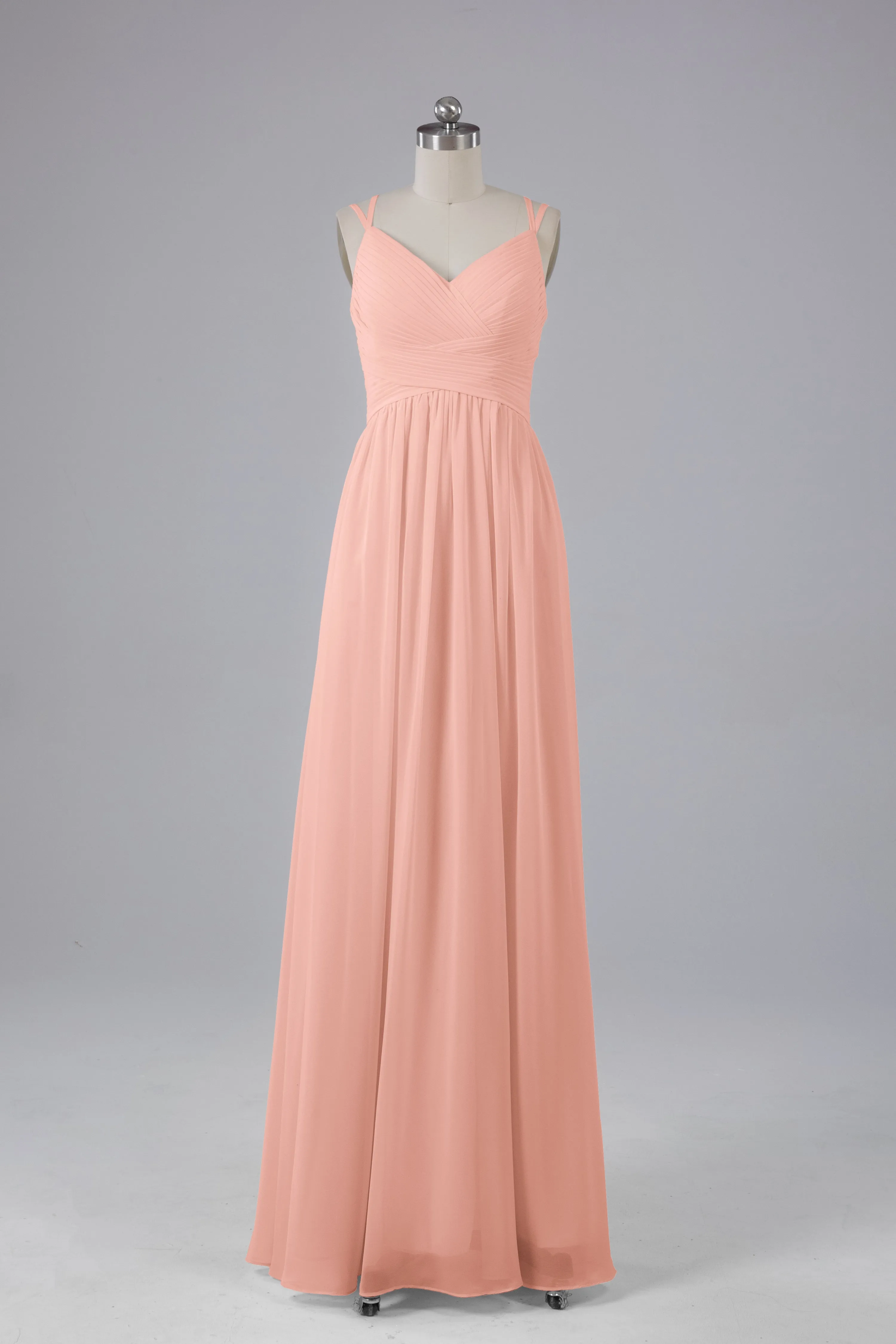 V-Neck Spaghetti Straps Long Bridesmaid Dresses
