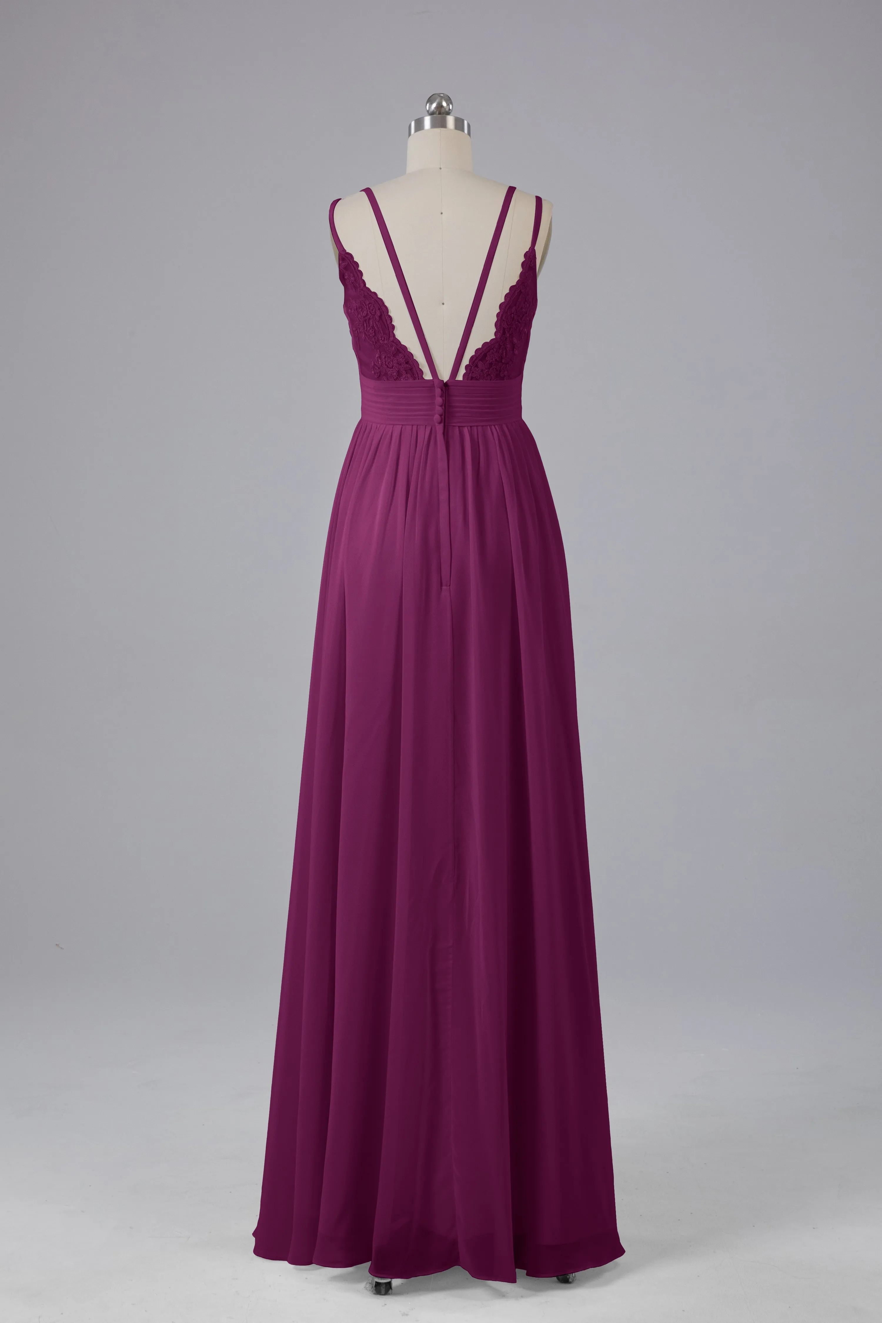 V-Neck Spaghetti Straps Long Bridesmaid Dresses