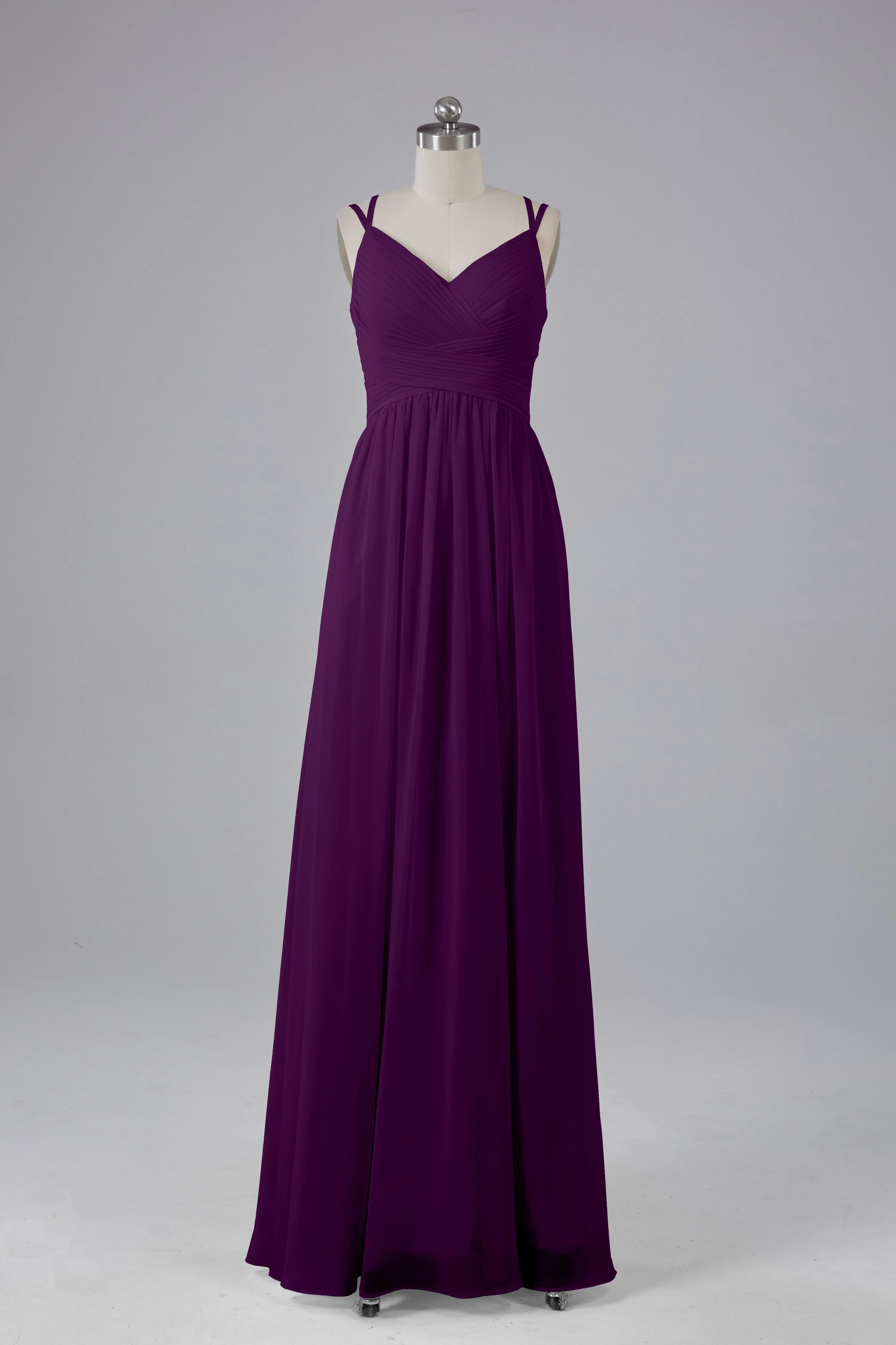 V-Neck Spaghetti Straps Long Bridesmaid Dresses
