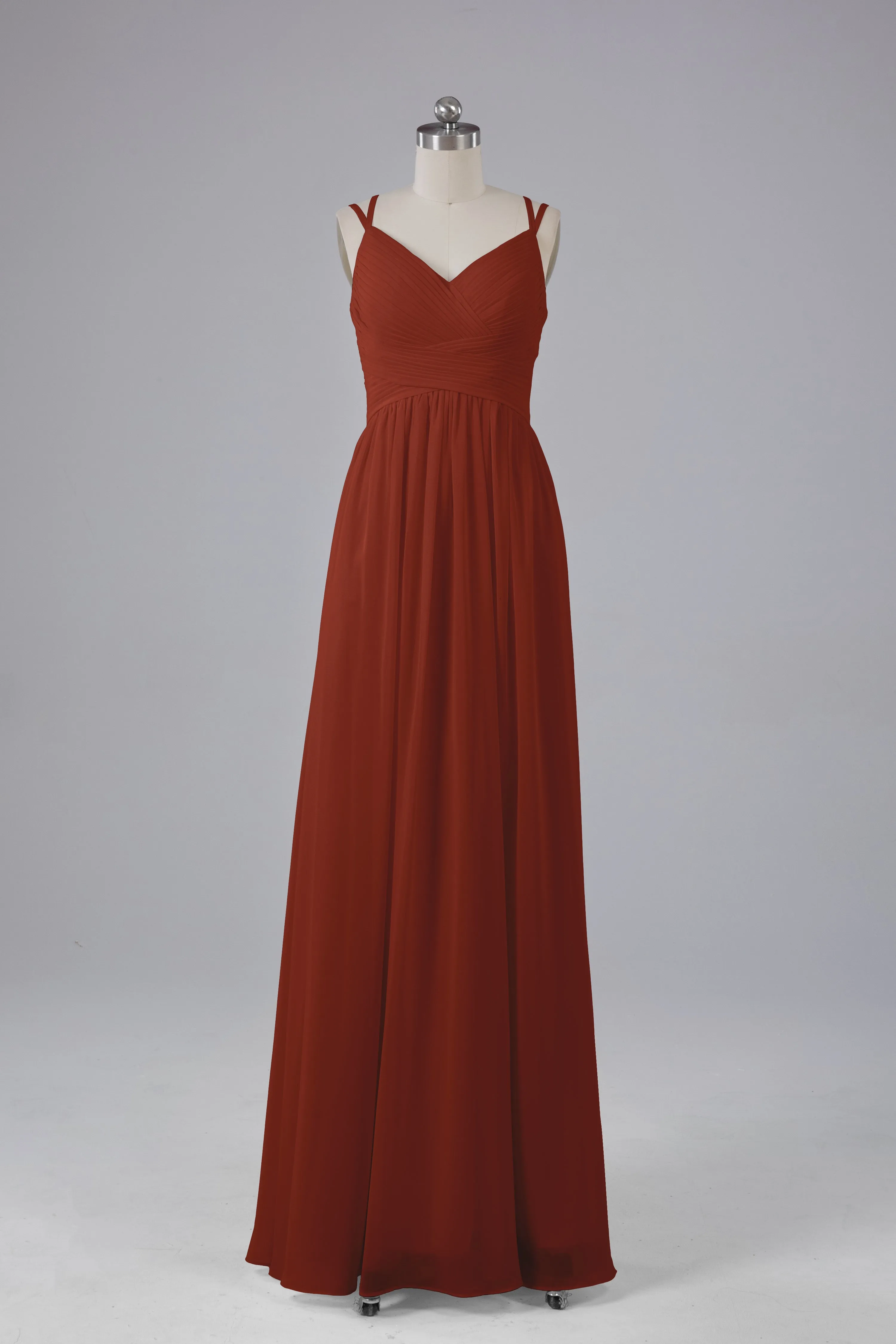 V-Neck Spaghetti Straps Long Bridesmaid Dresses