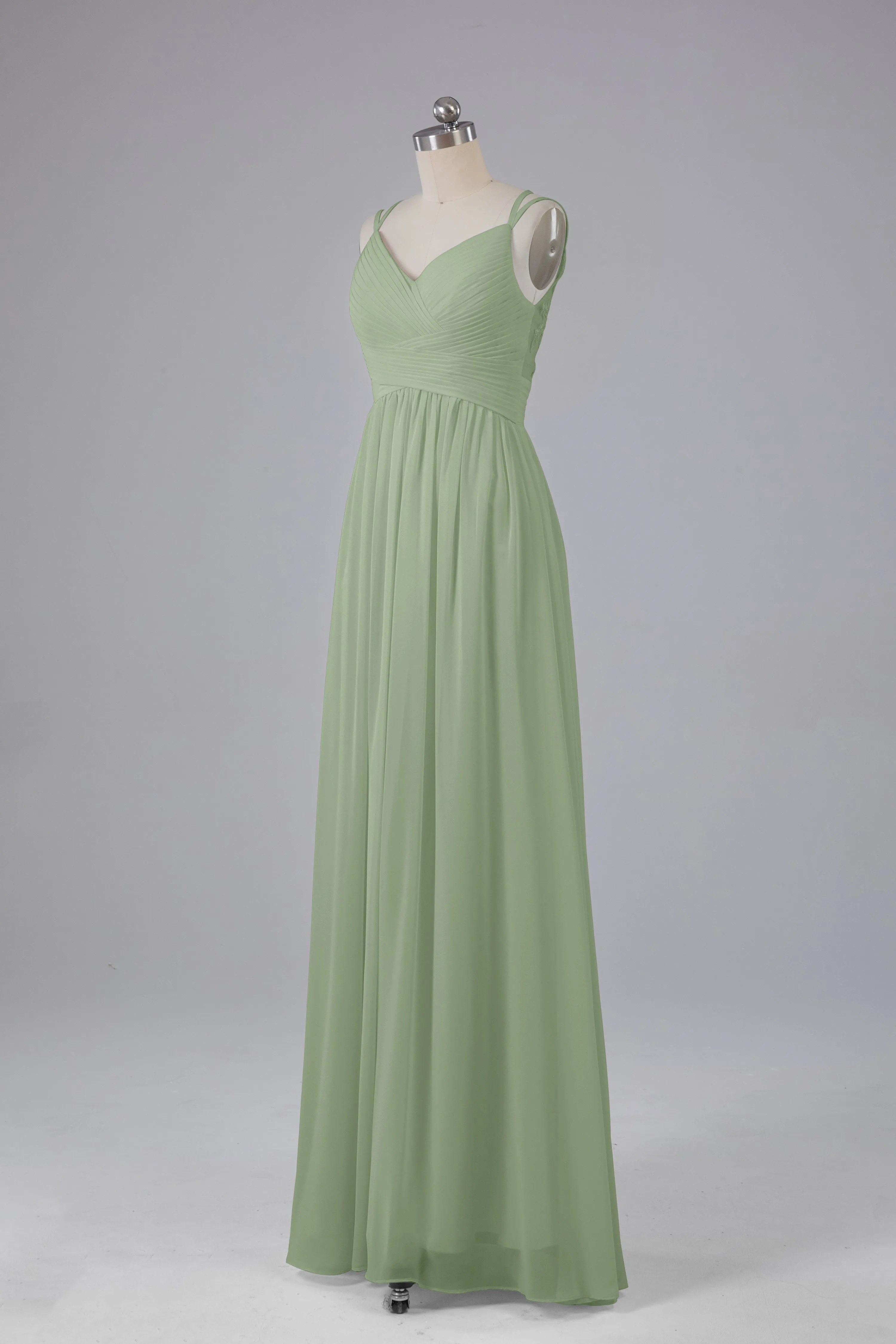 V-Neck Spaghetti Straps Long Bridesmaid Dresses