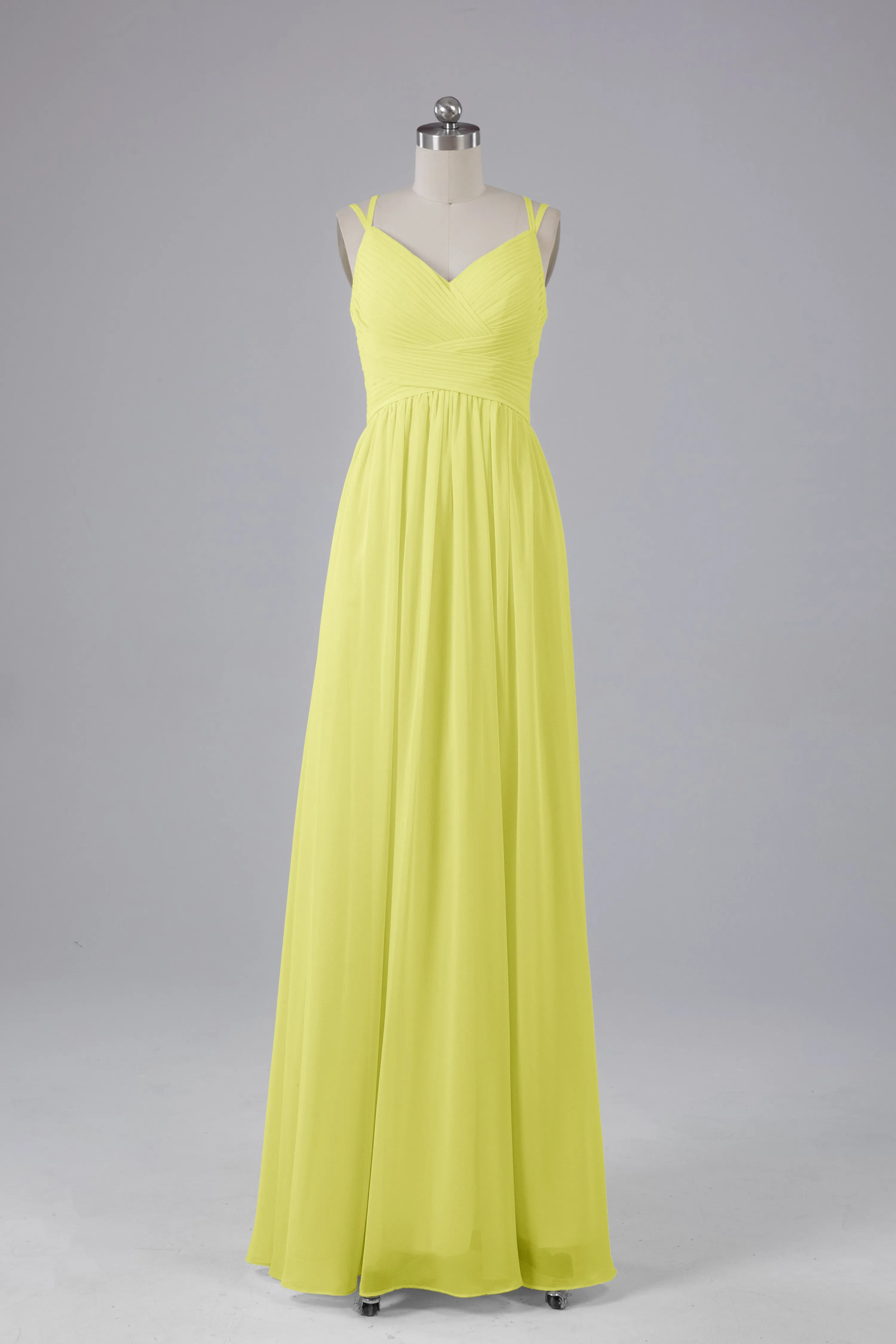 V-Neck Spaghetti Straps Long Bridesmaid Dresses