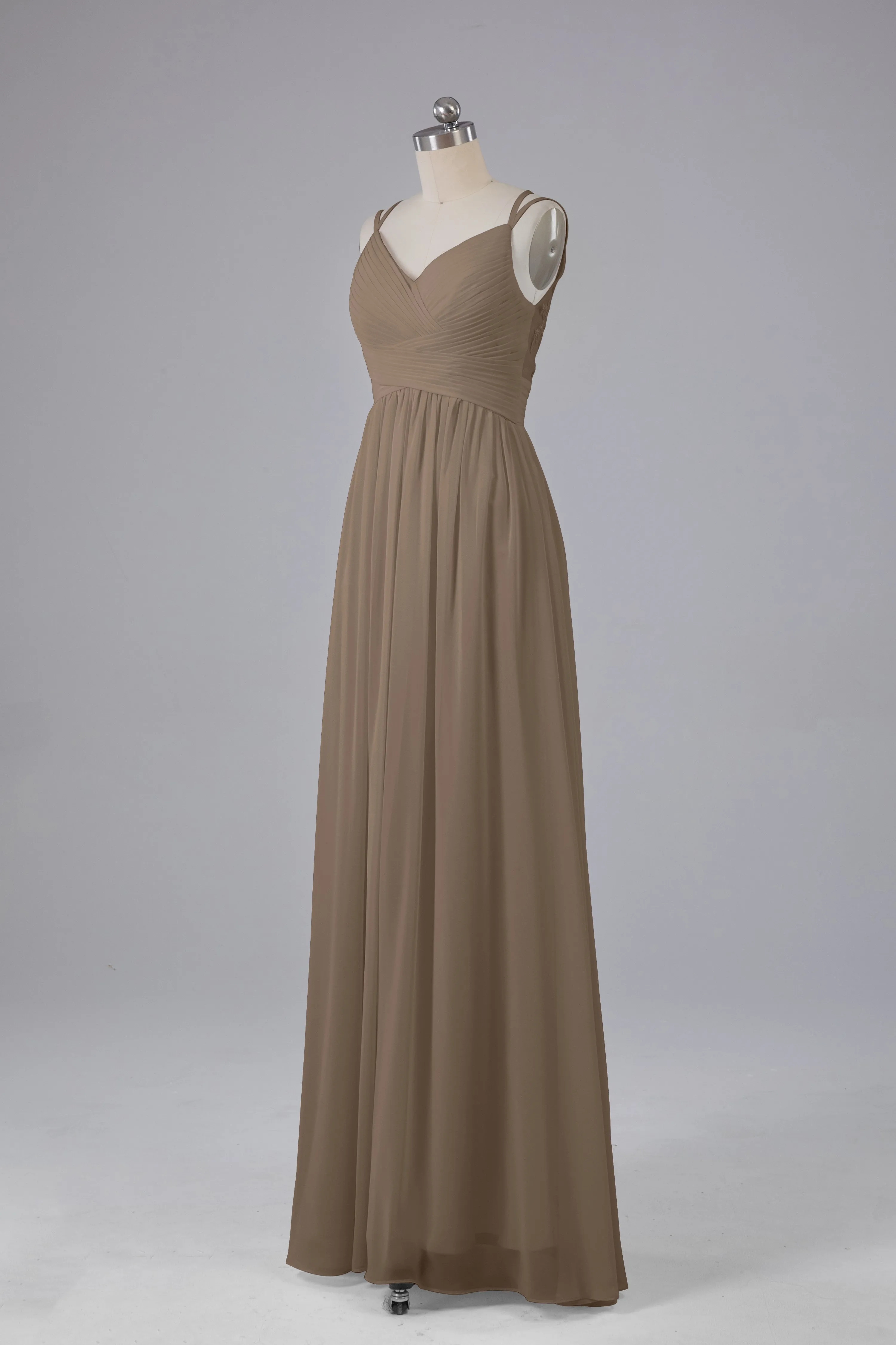 V-Neck Spaghetti Straps Long Bridesmaid Dresses