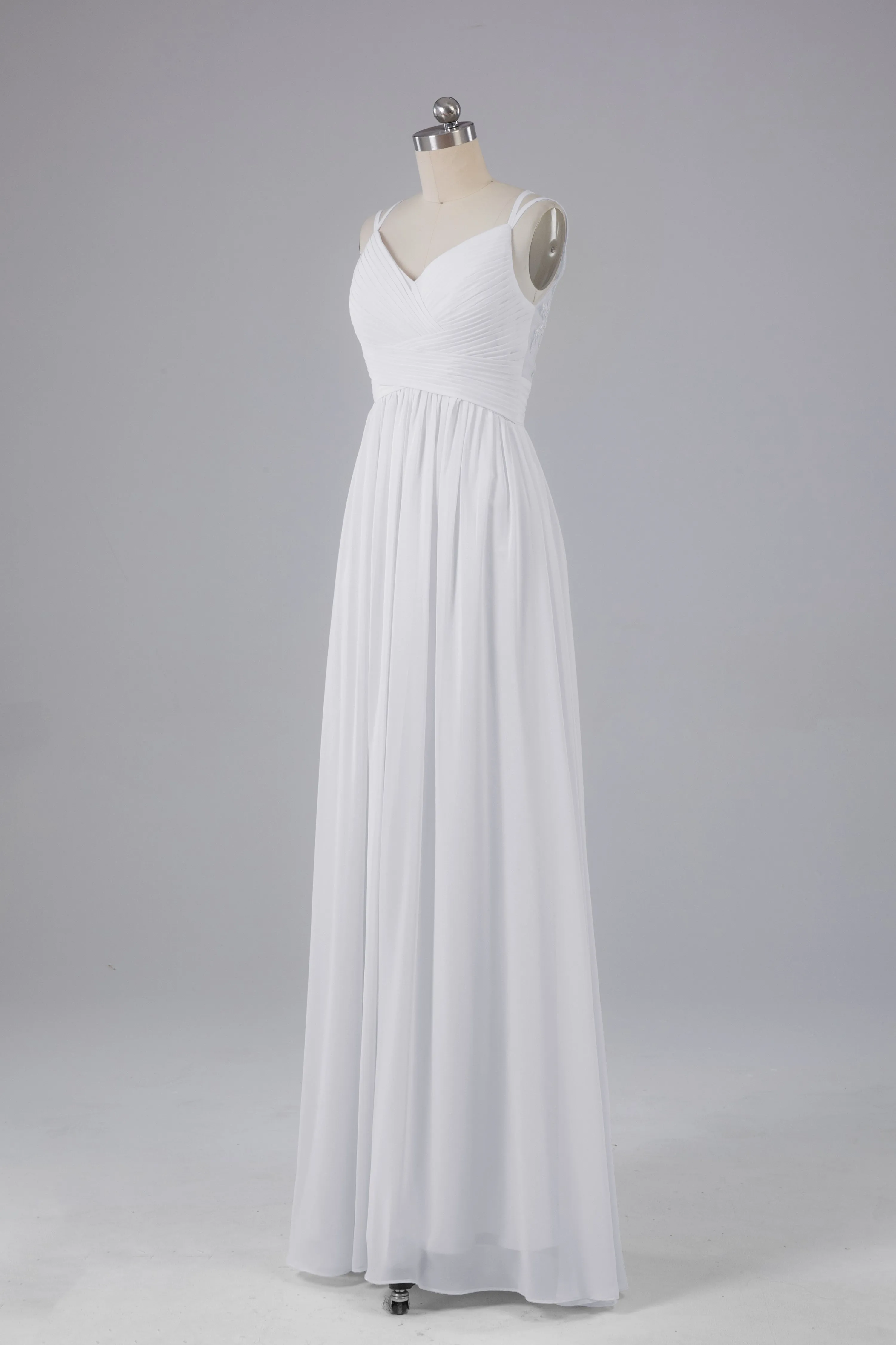 V-Neck Spaghetti Straps Long Bridesmaid Dresses