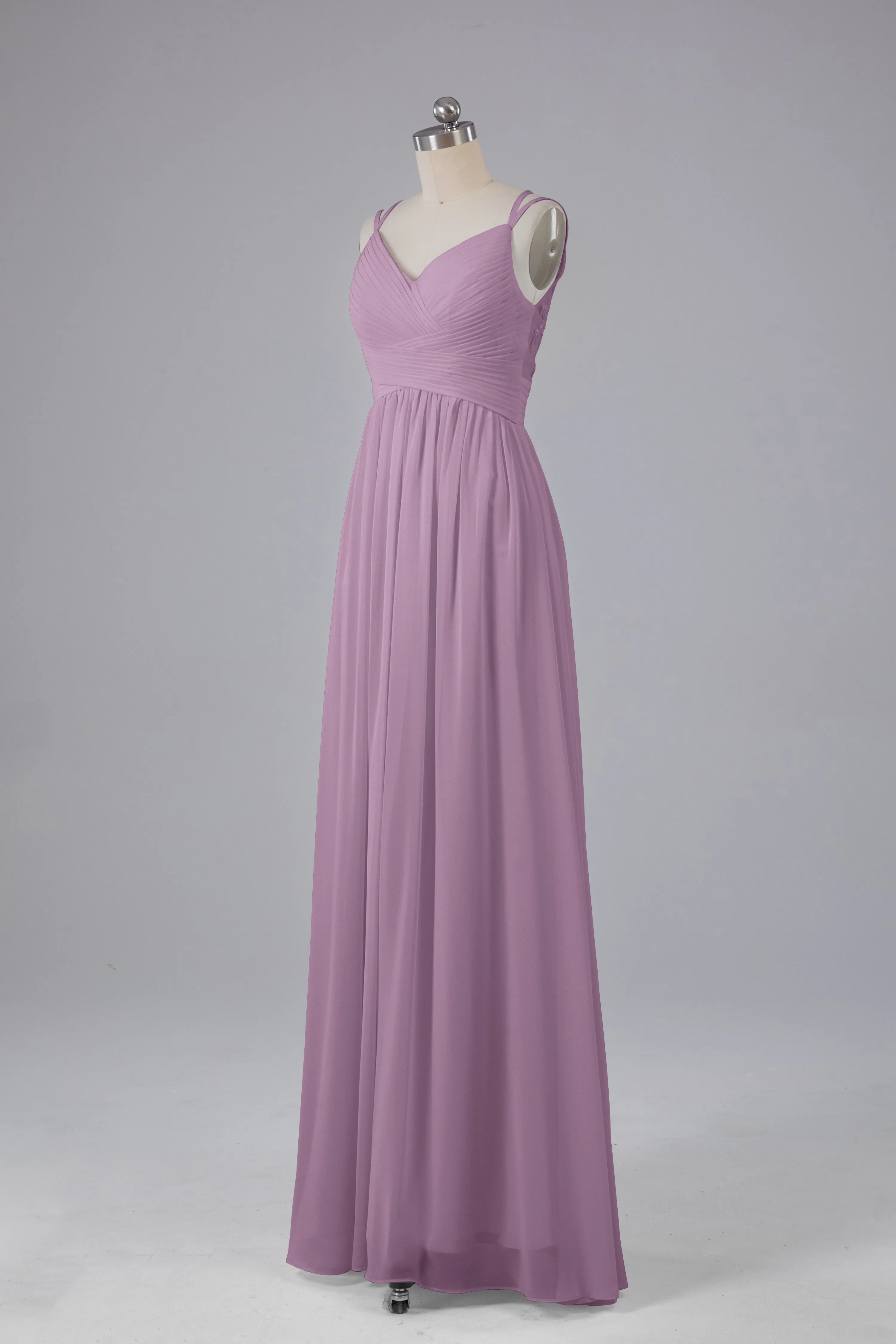 V-Neck Spaghetti Straps Long Bridesmaid Dresses
