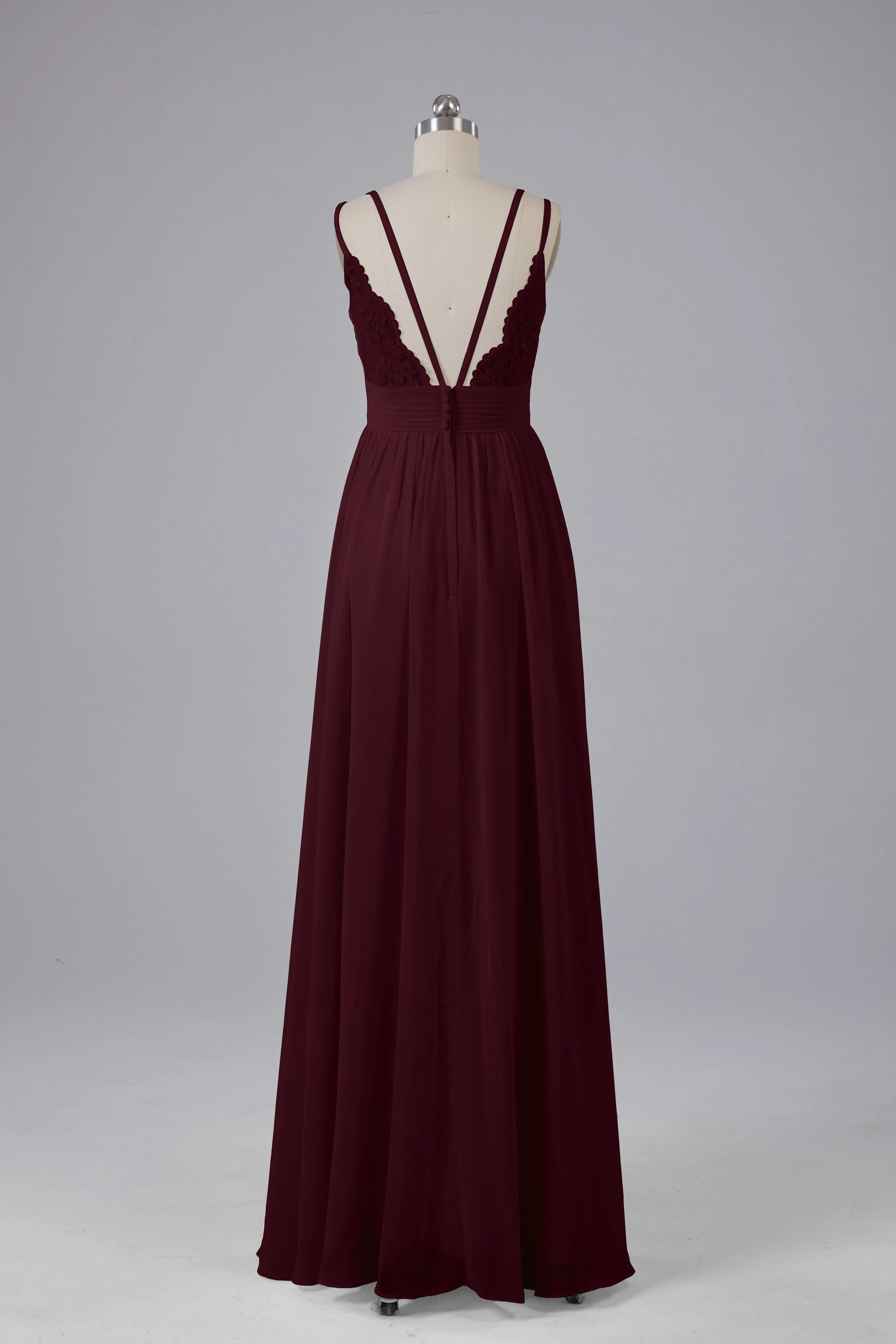 V-Neck Spaghetti Straps Long Bridesmaid Dresses