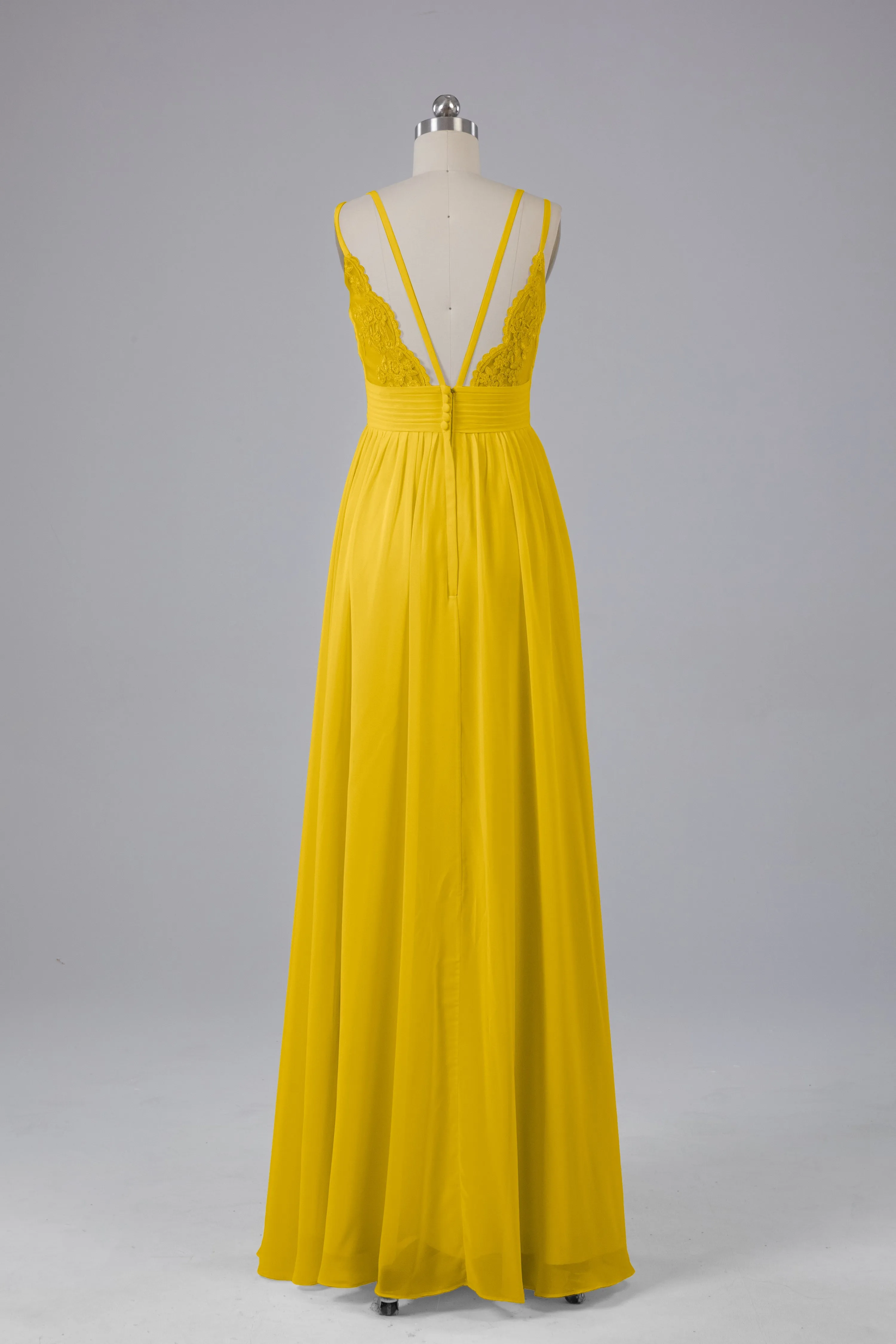 V-Neck Spaghetti Straps Long Bridesmaid Dresses