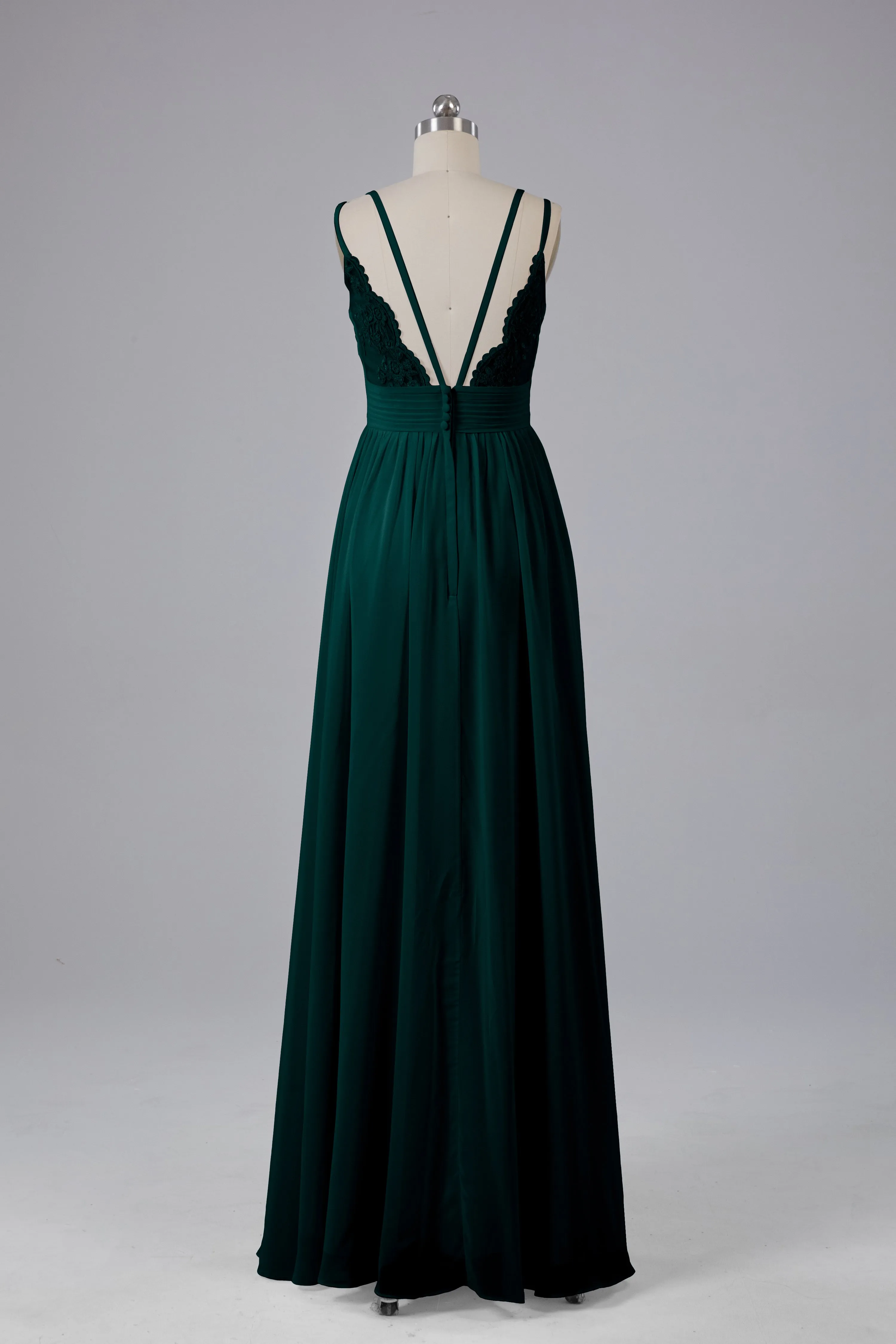 V-Neck Spaghetti Straps Long Bridesmaid Dresses