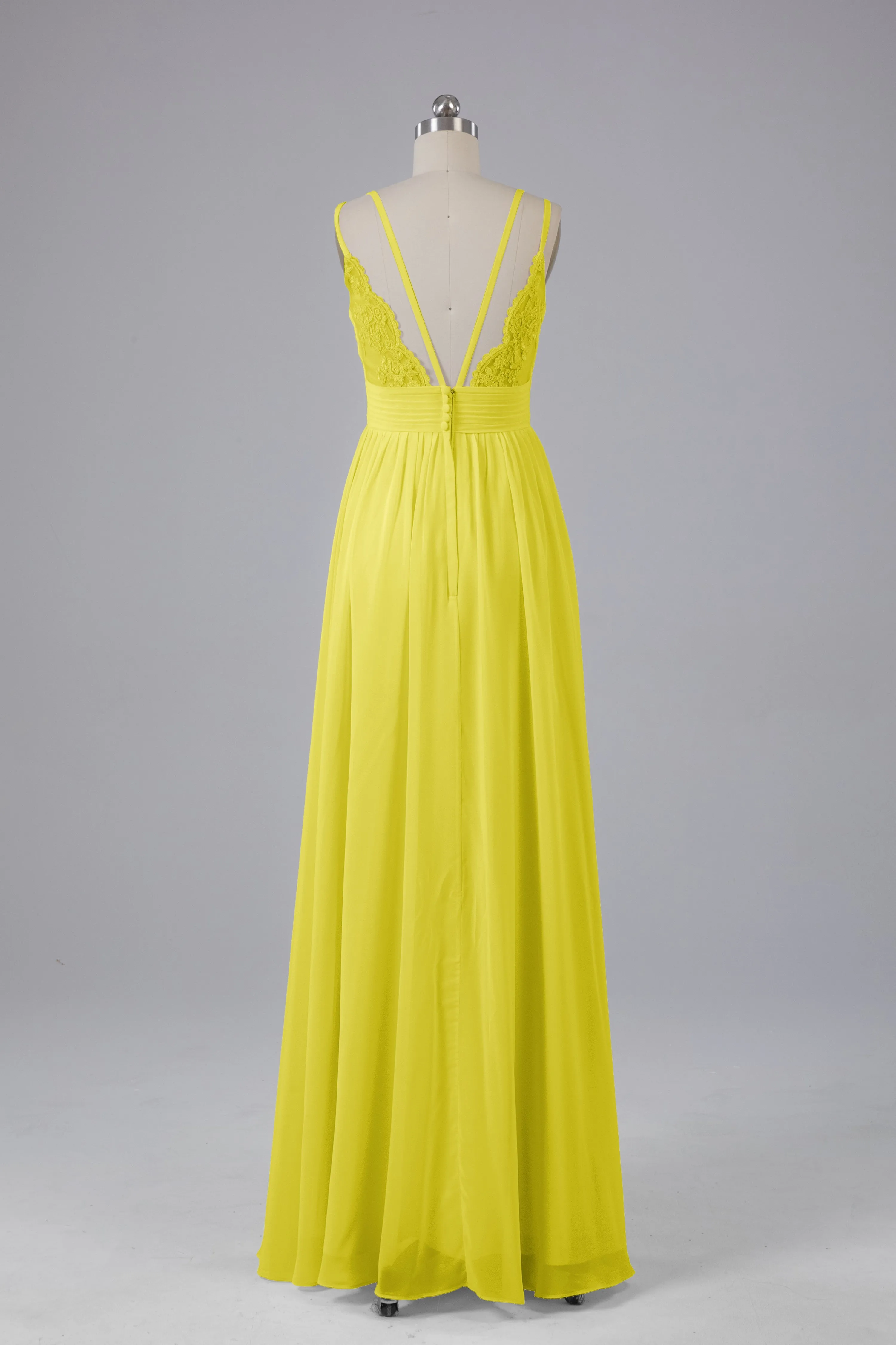 V-Neck Spaghetti Straps Long Bridesmaid Dresses