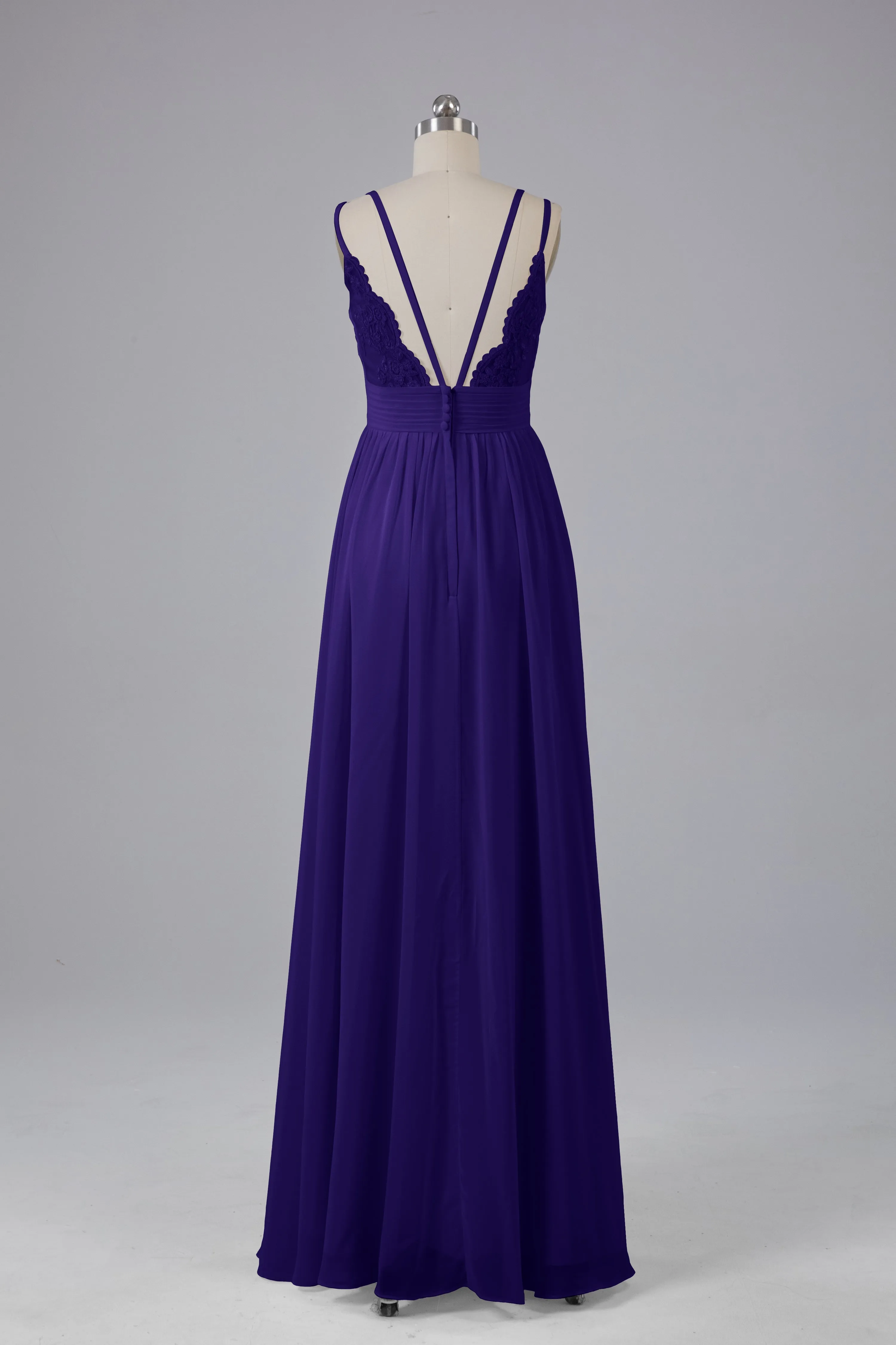 V-Neck Spaghetti Straps Long Bridesmaid Dresses