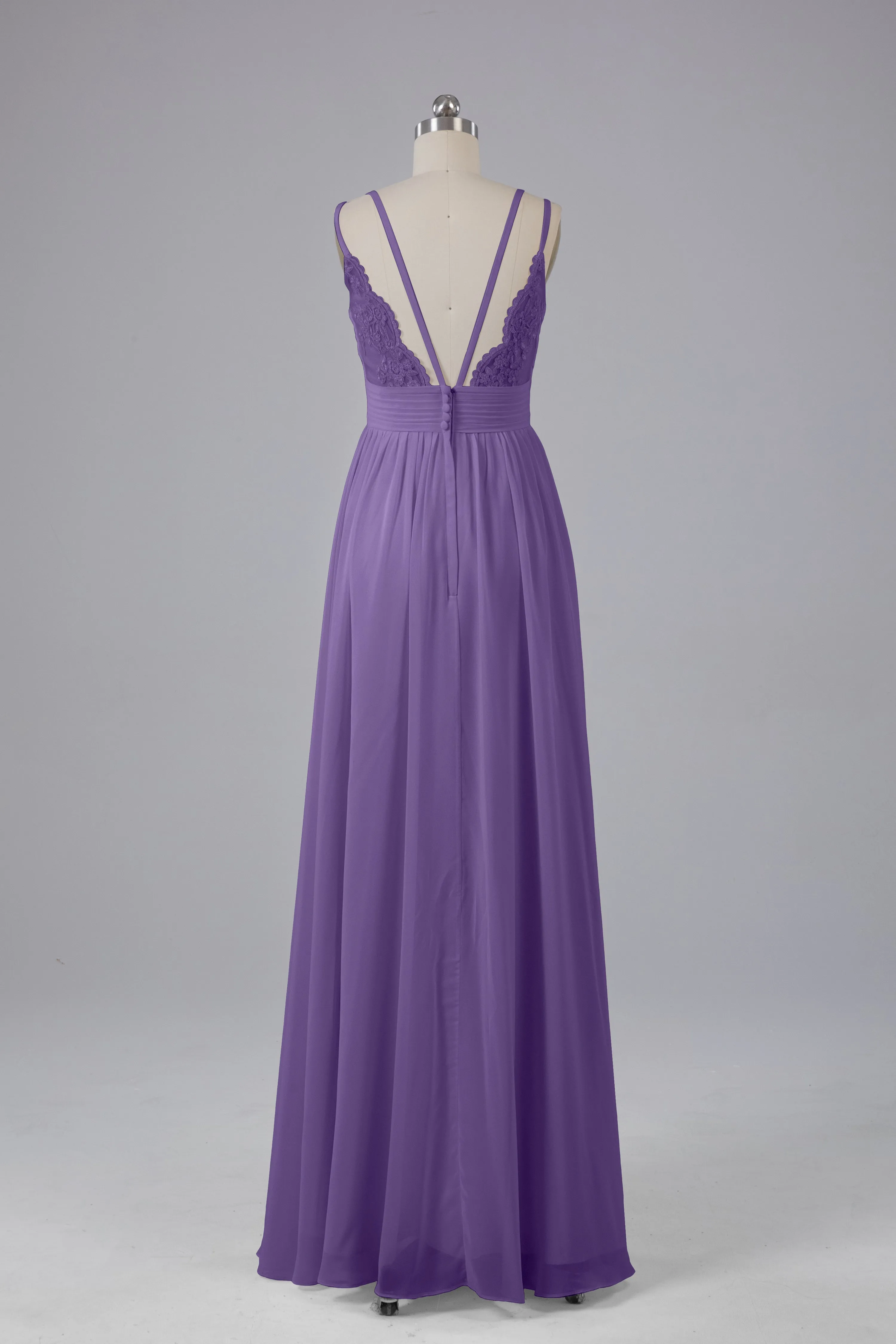 V-Neck Spaghetti Straps Long Bridesmaid Dresses