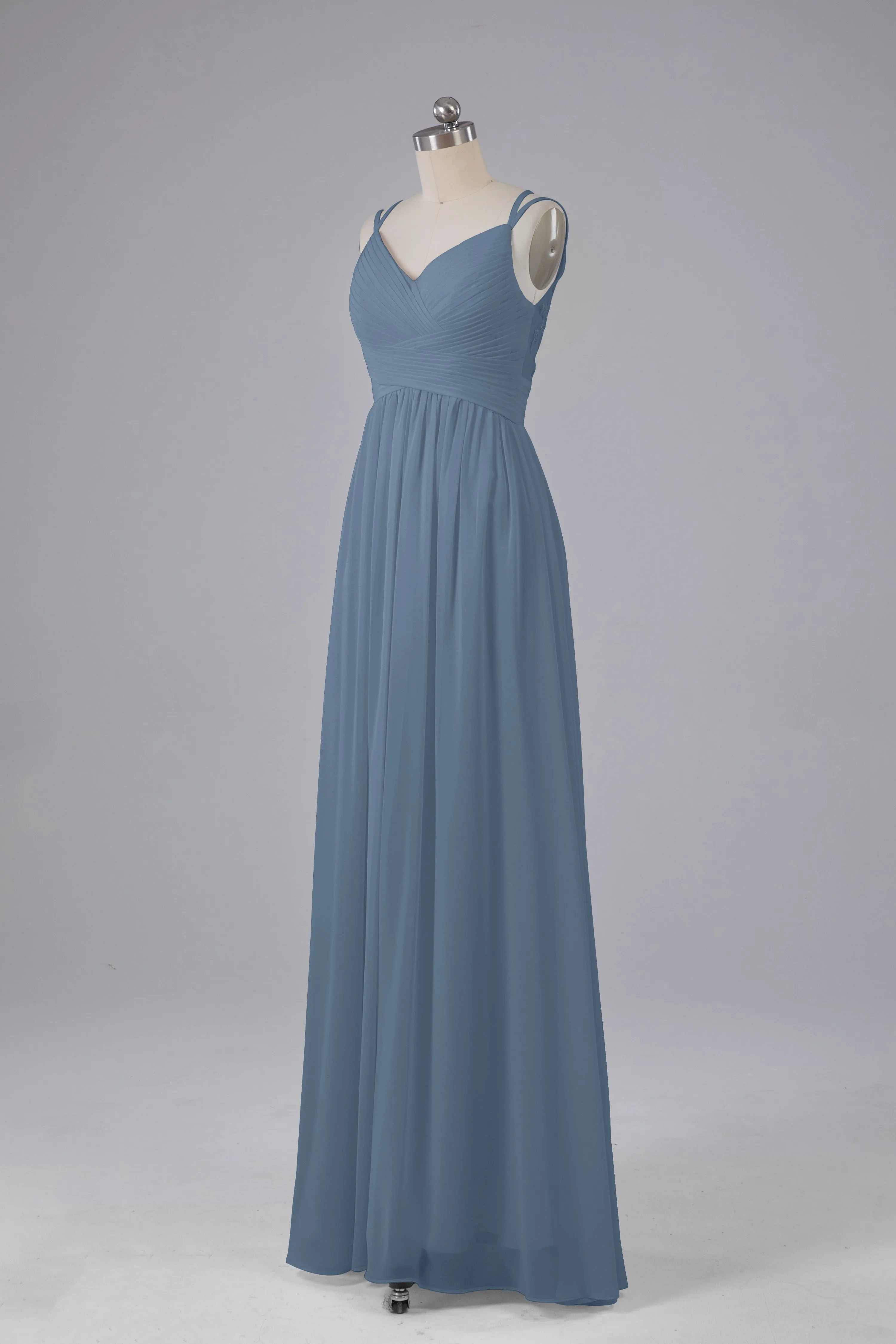 V-Neck Spaghetti Straps Long Bridesmaid Dresses