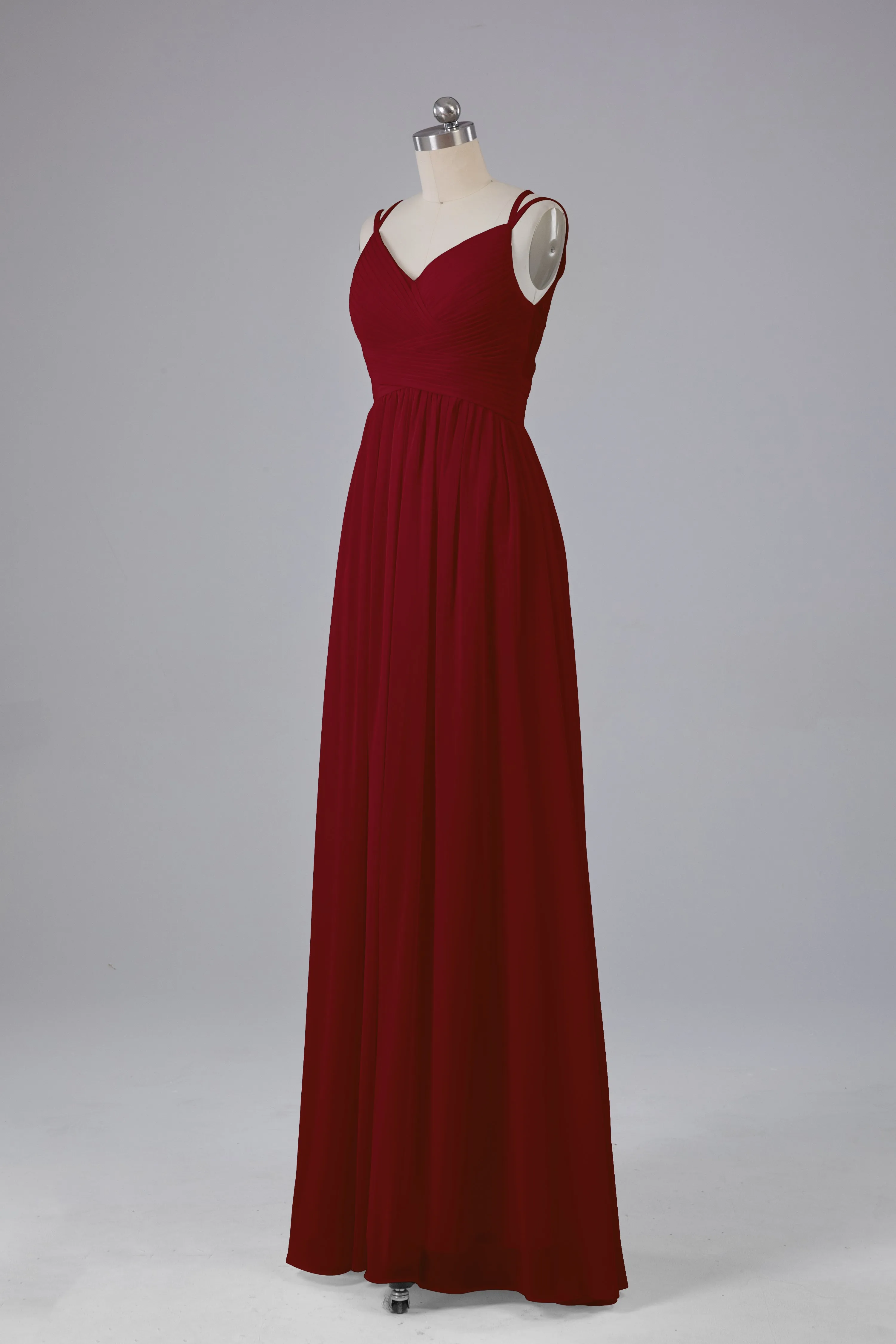 V-Neck Spaghetti Straps Long Bridesmaid Dresses