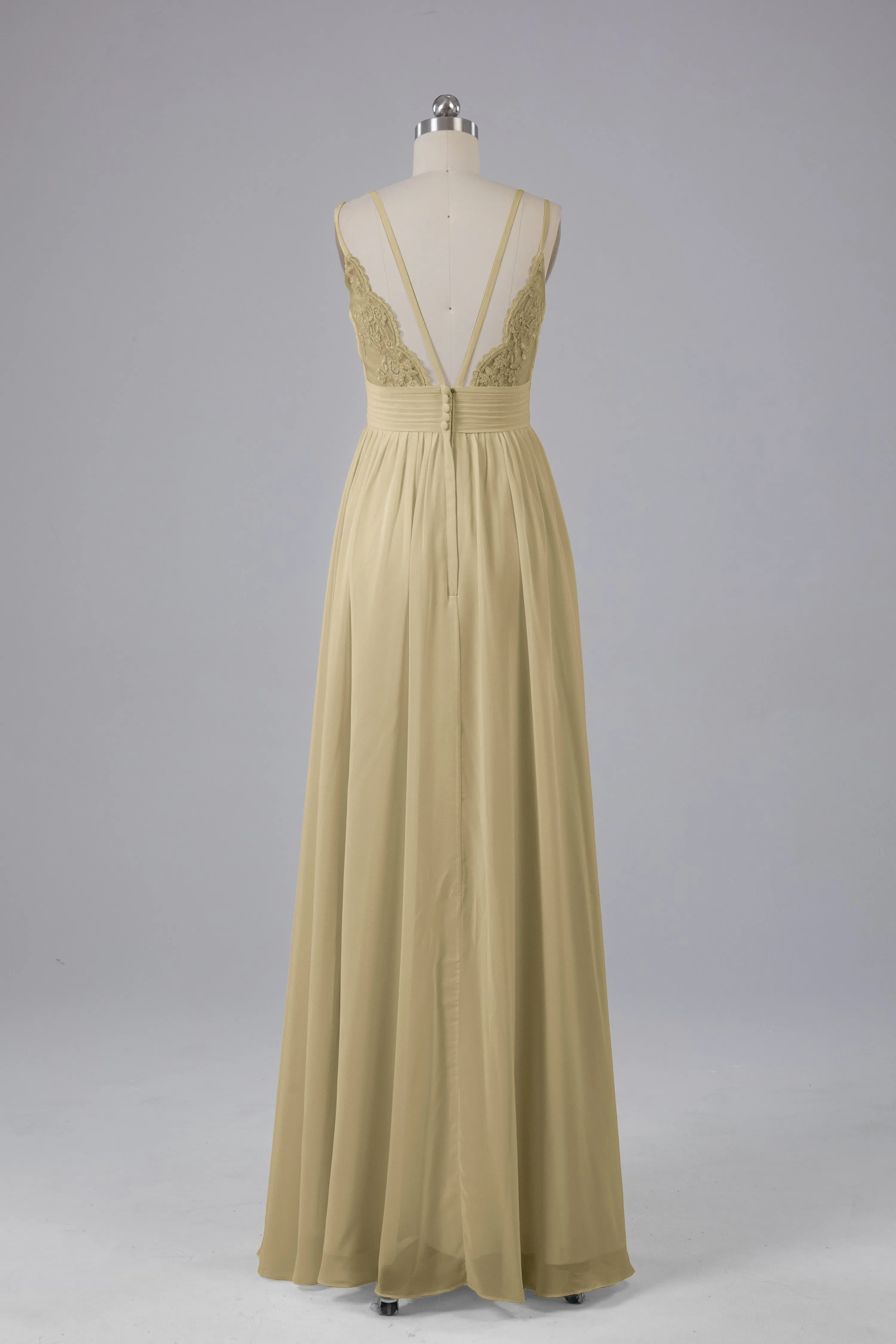 V-Neck Spaghetti Straps Long Bridesmaid Dresses