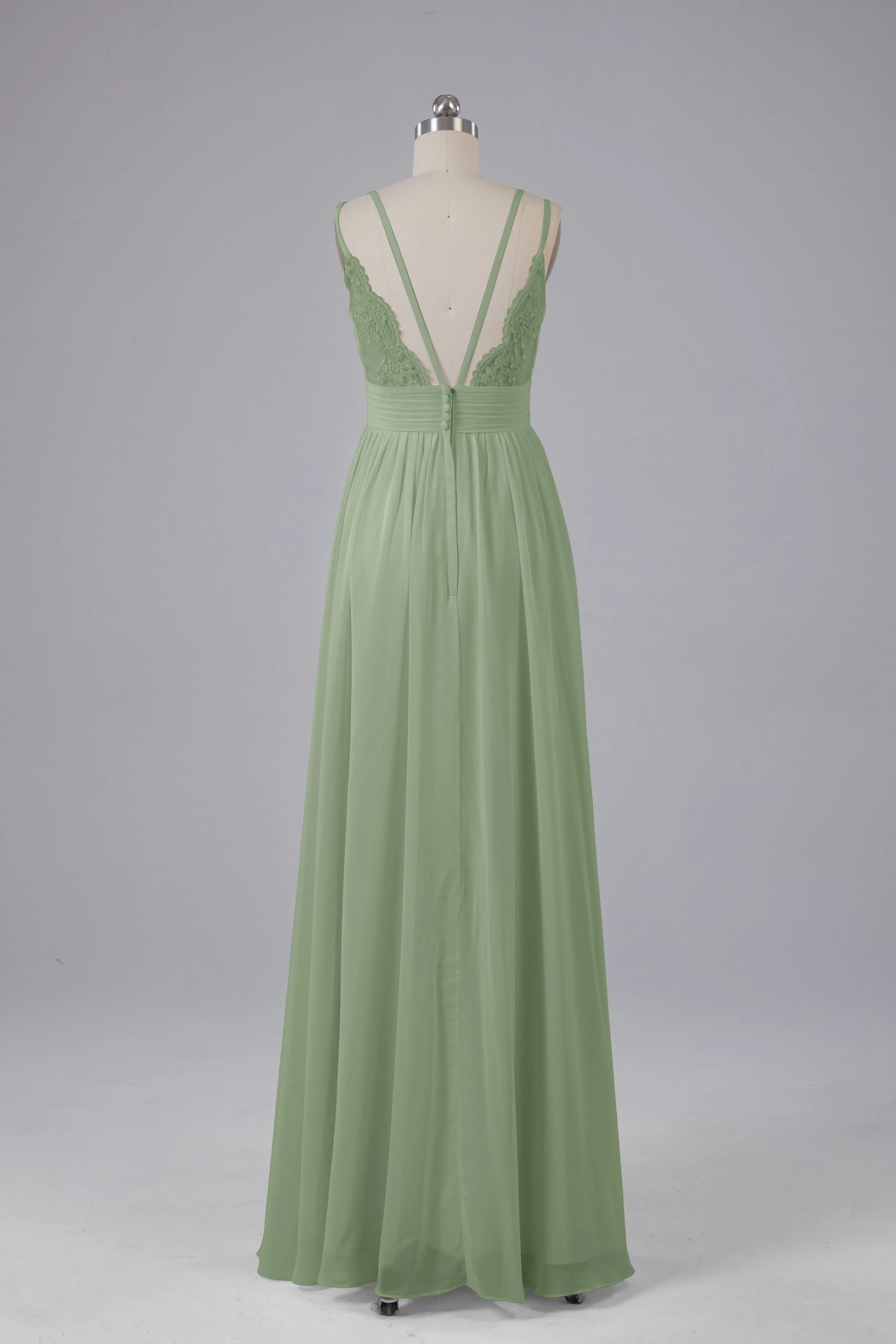 V-Neck Spaghetti Straps Long Bridesmaid Dresses