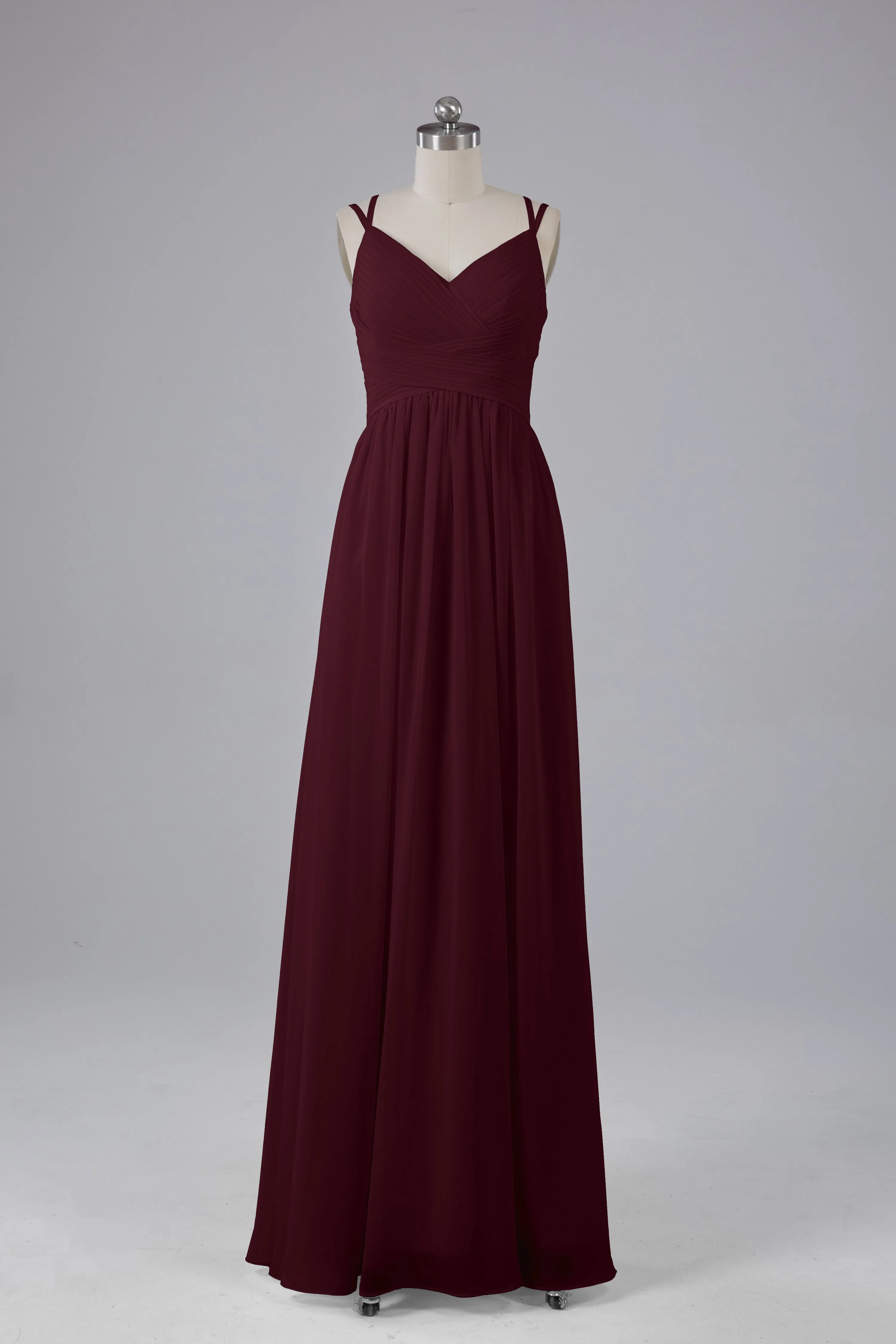 V-Neck Spaghetti Straps Long Bridesmaid Dresses