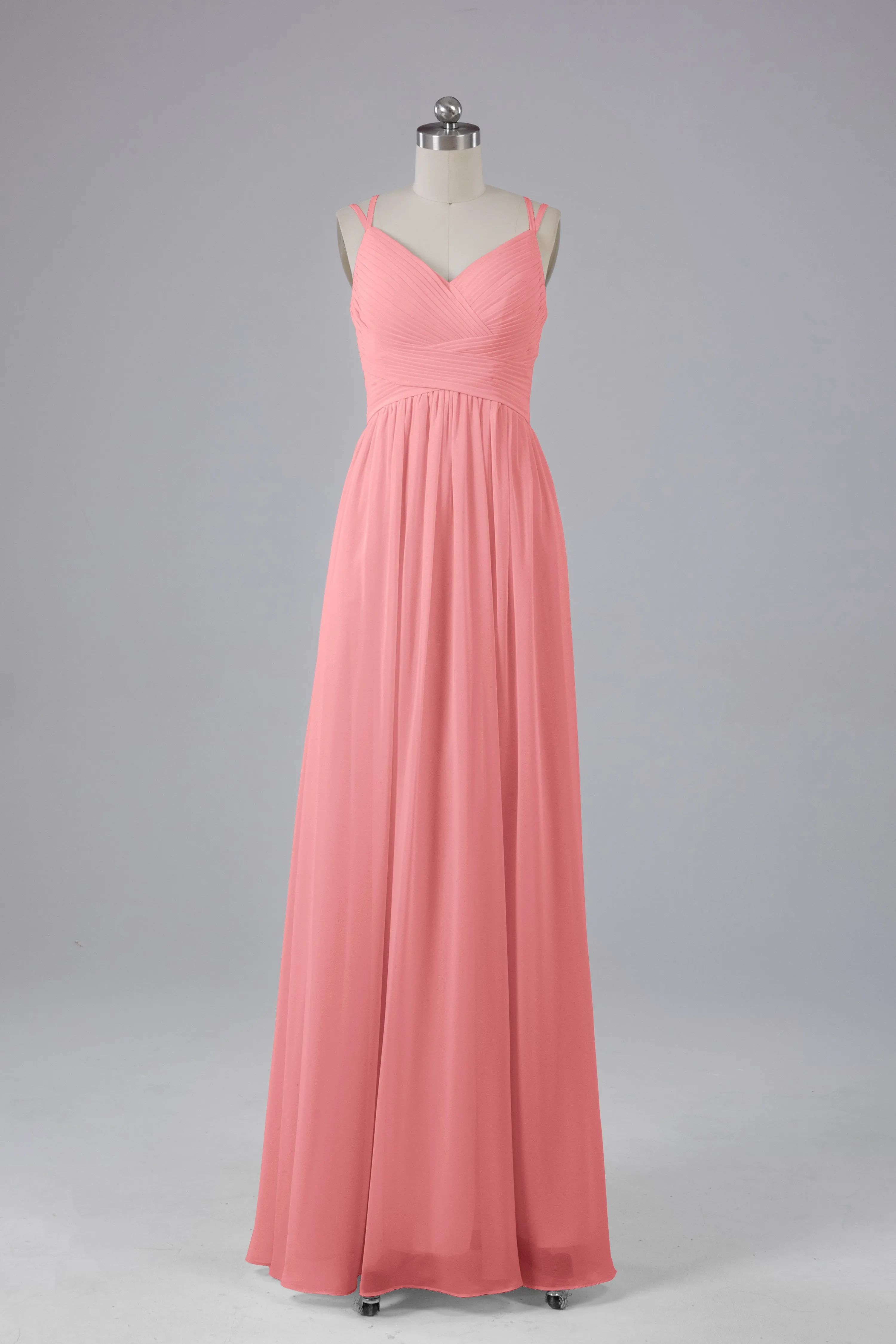 V-Neck Spaghetti Straps Long Bridesmaid Dresses