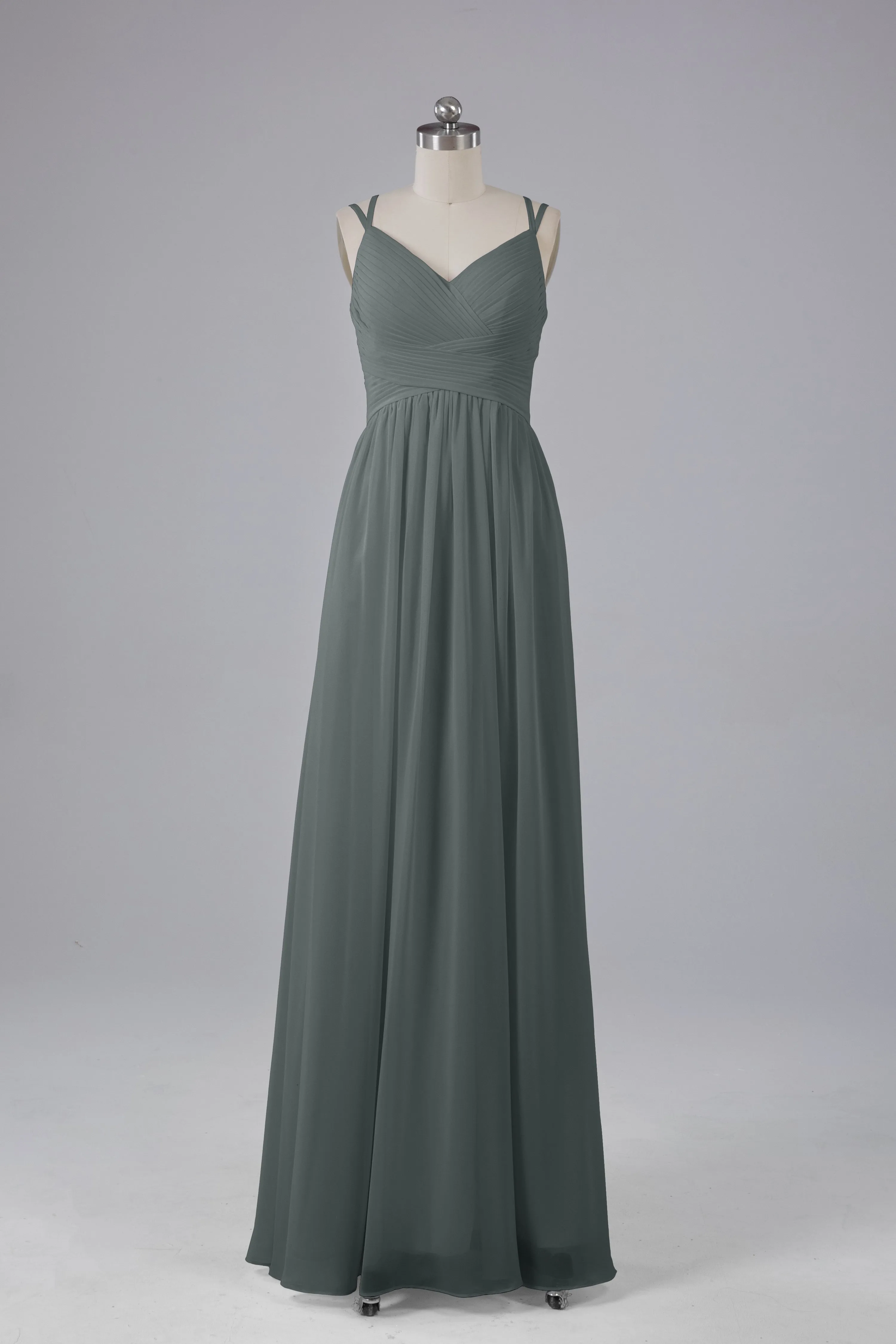 V-Neck Spaghetti Straps Long Bridesmaid Dresses