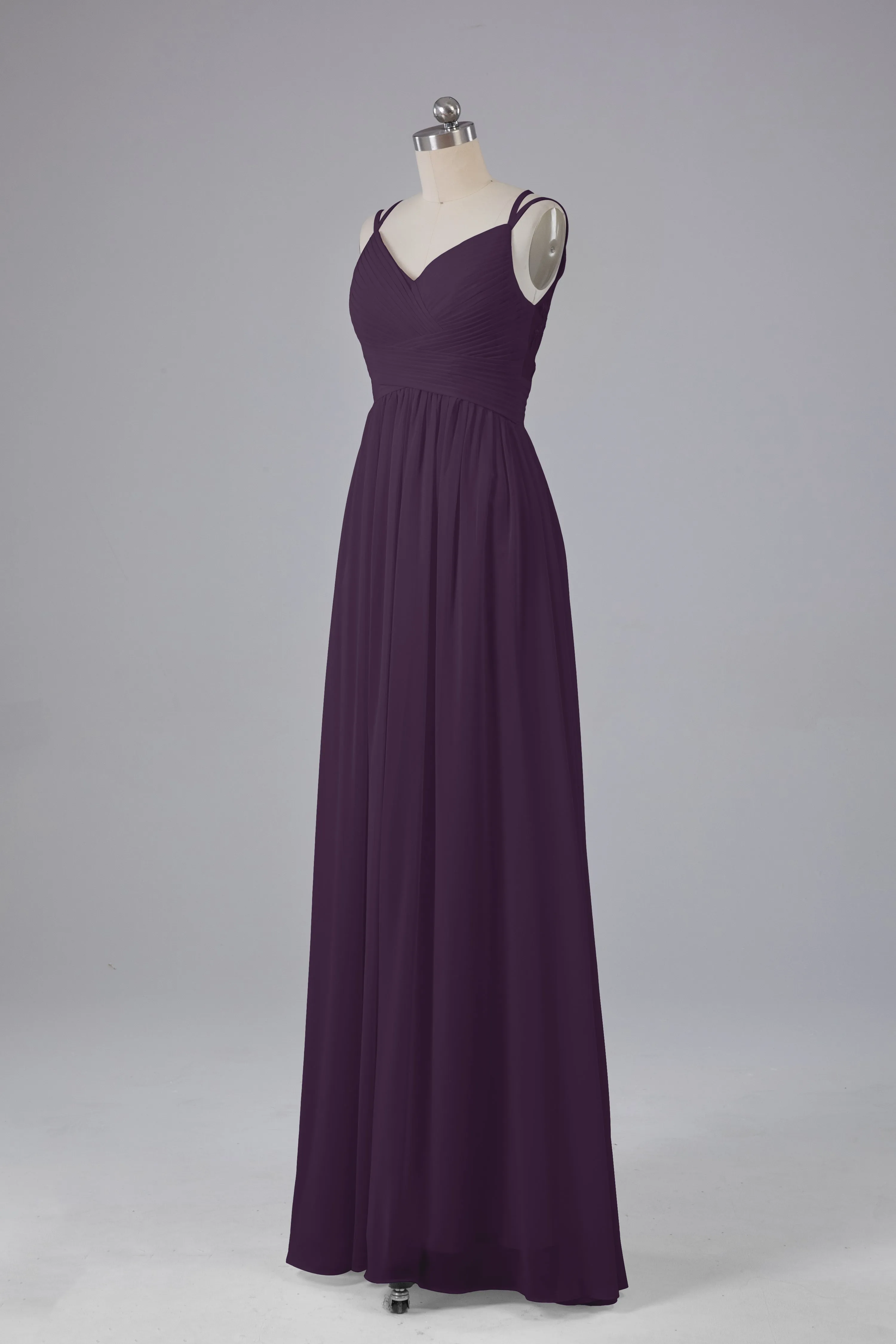V-Neck Spaghetti Straps Long Bridesmaid Dresses