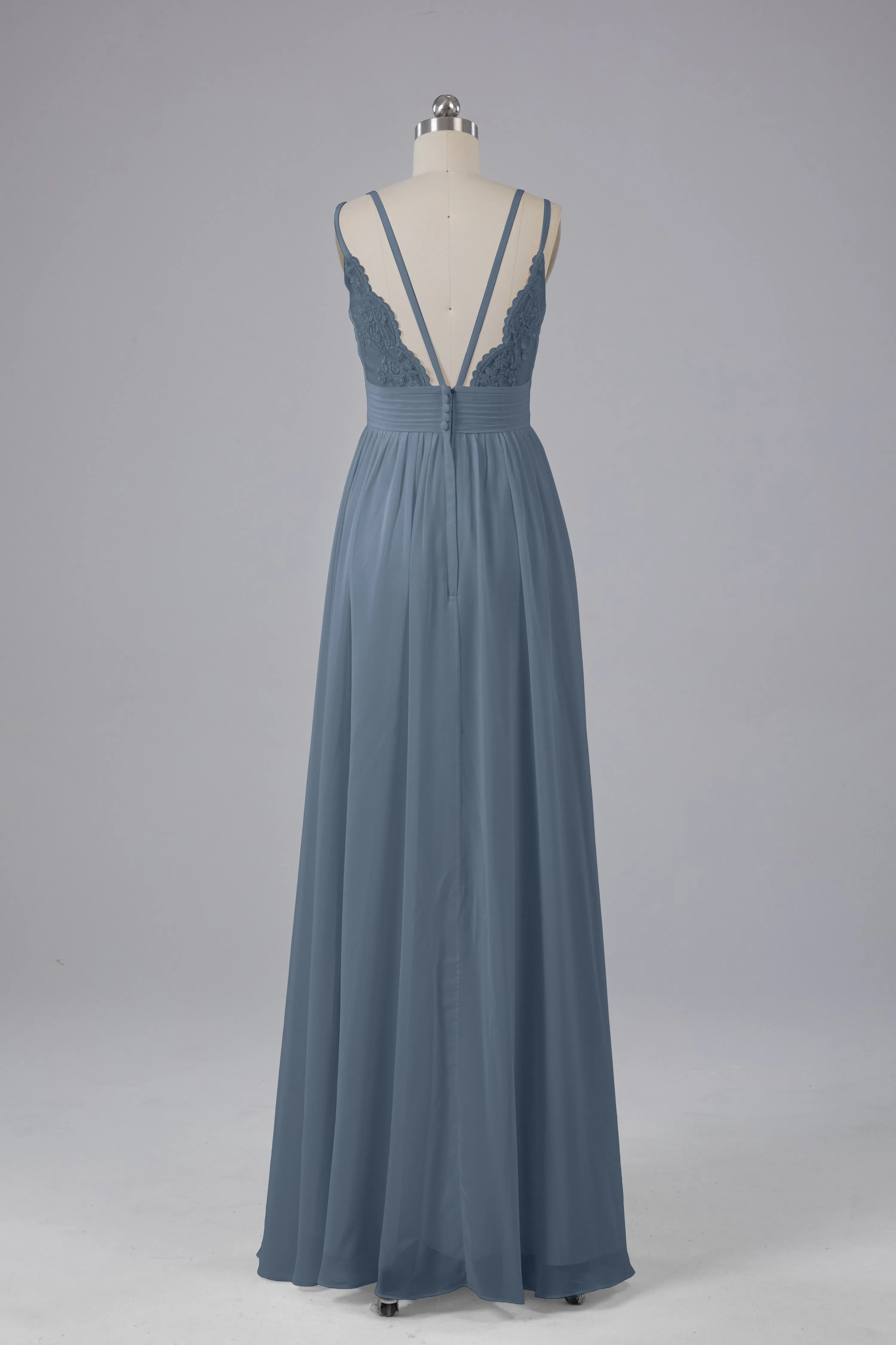 V-Neck Spaghetti Straps Long Bridesmaid Dresses