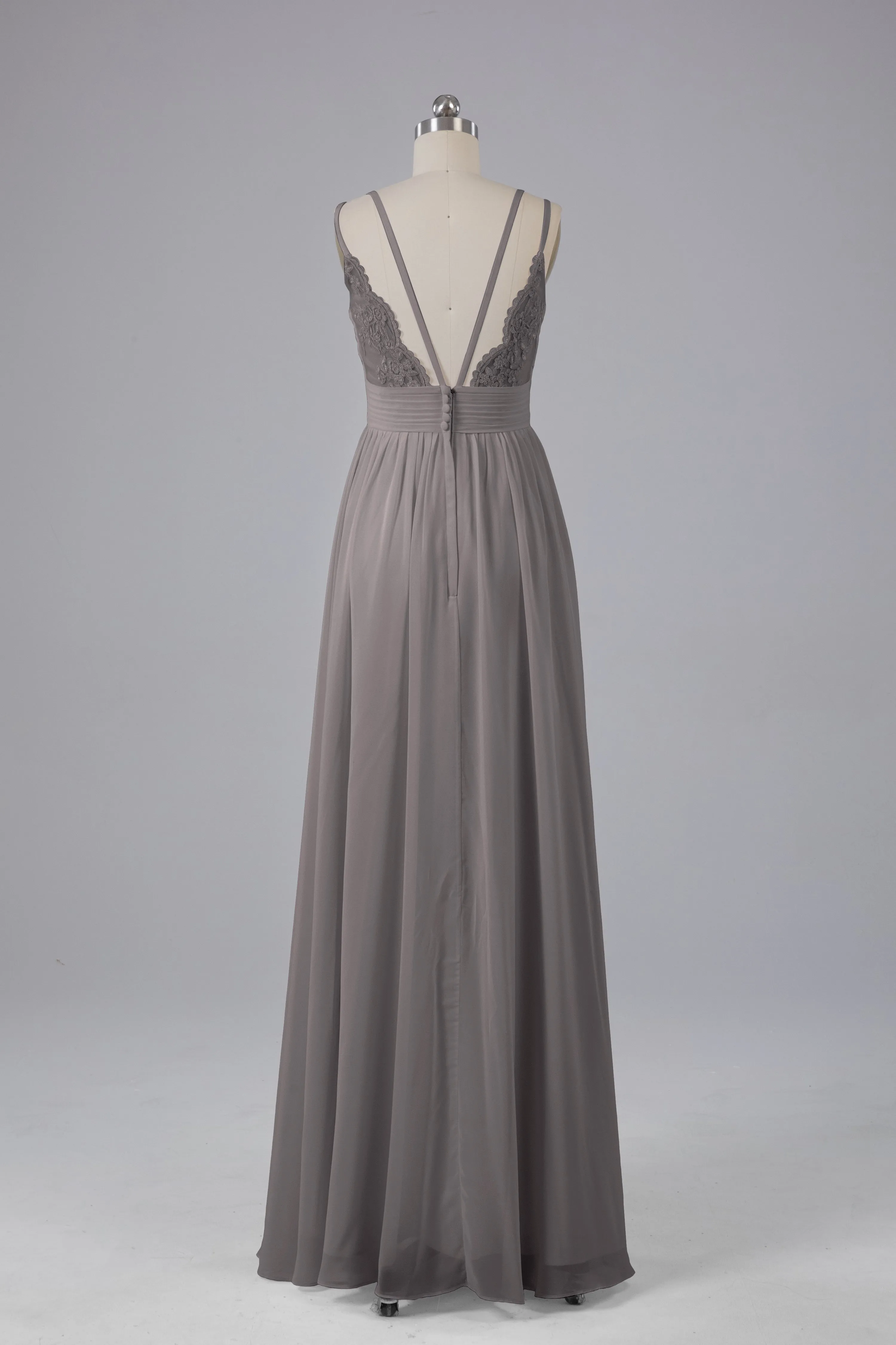 V-Neck Spaghetti Straps Long Bridesmaid Dresses