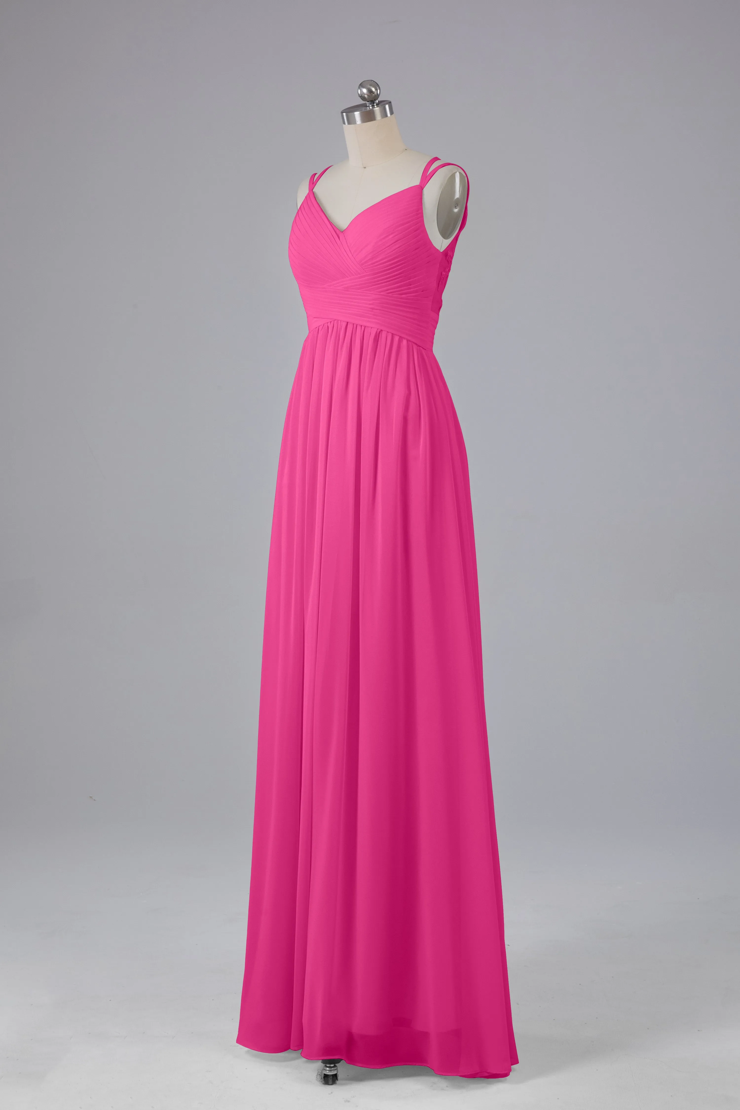 V-Neck Spaghetti Straps Long Bridesmaid Dresses