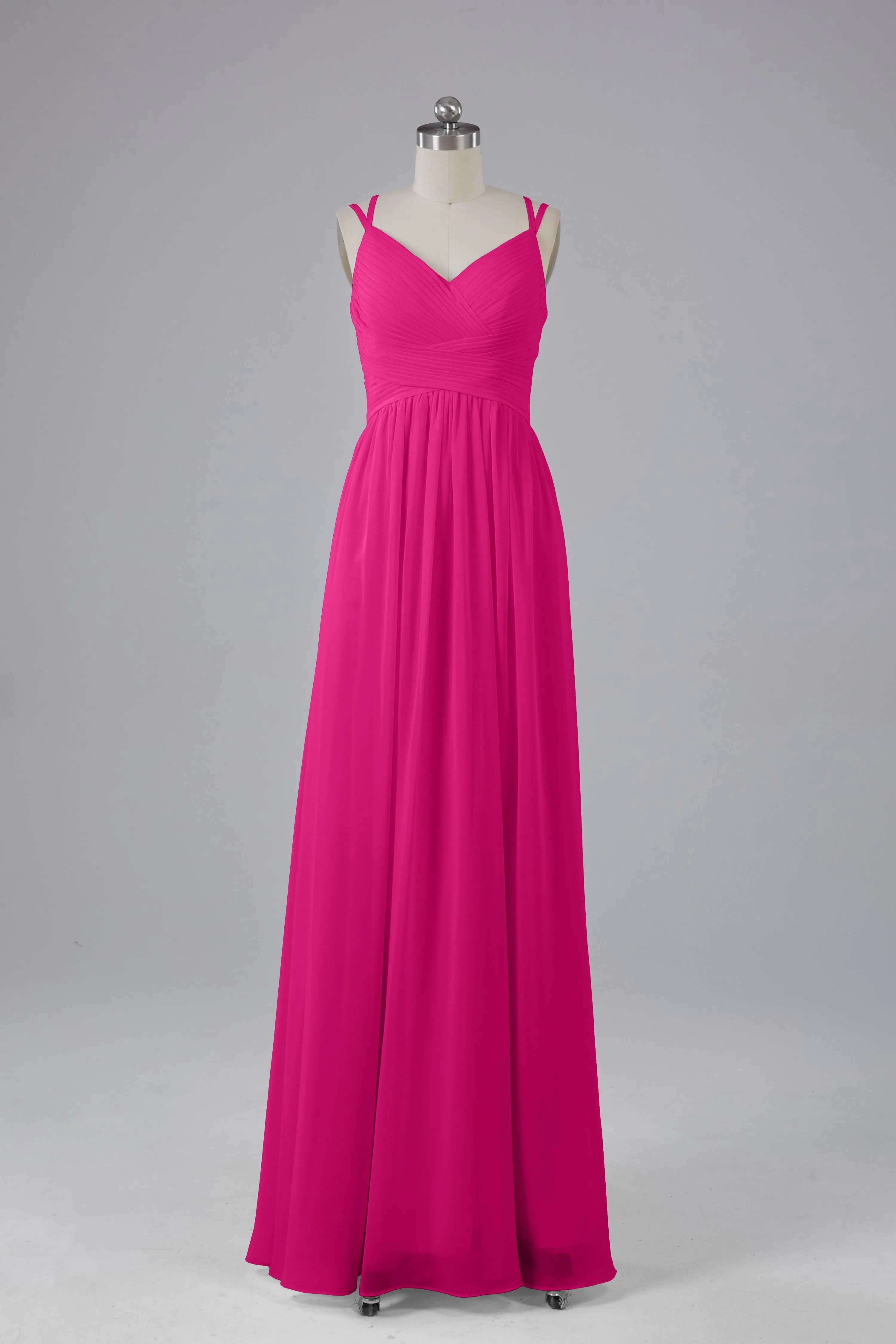 V-Neck Spaghetti Straps Long Bridesmaid Dresses