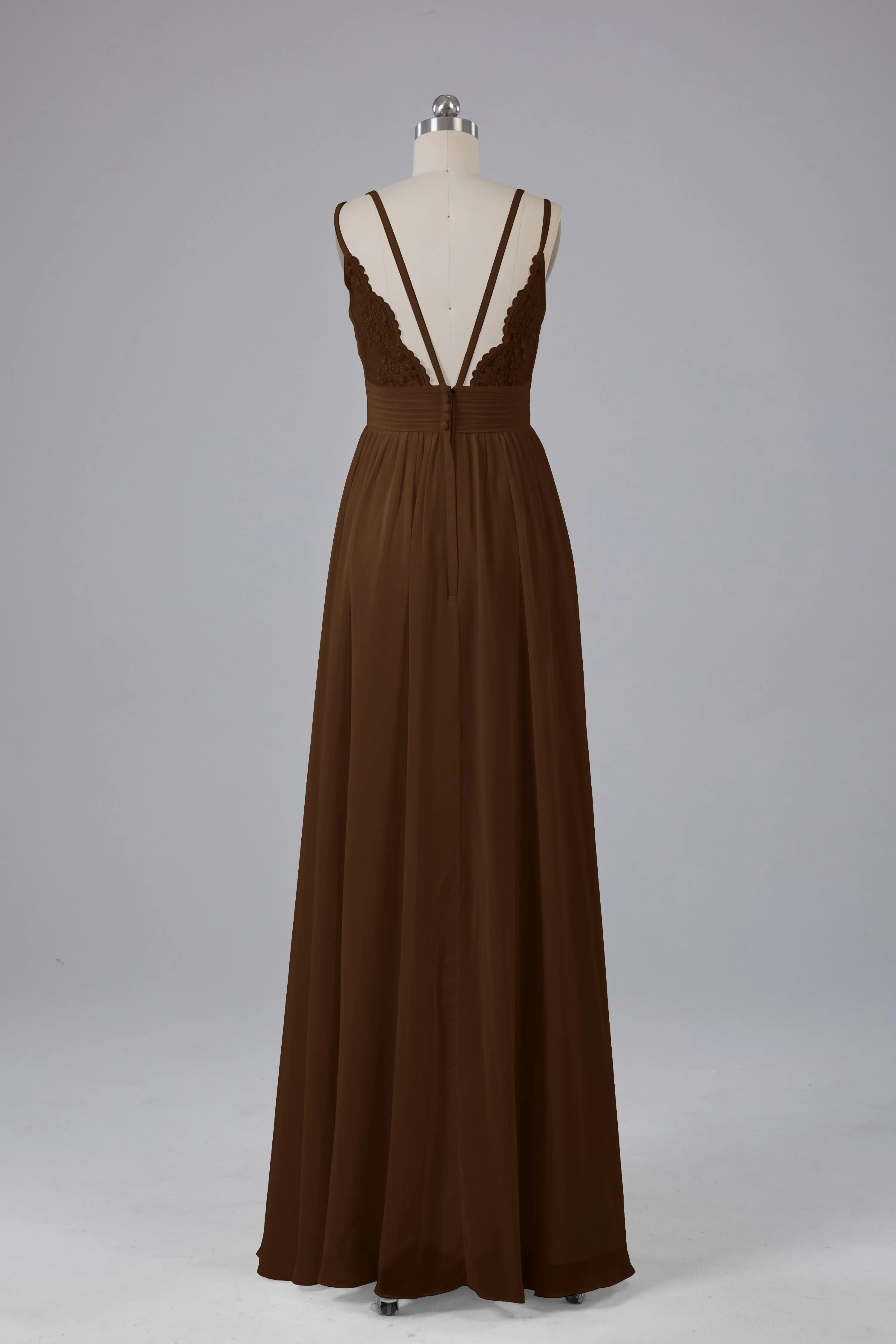 V-Neck Spaghetti Straps Long Bridesmaid Dresses