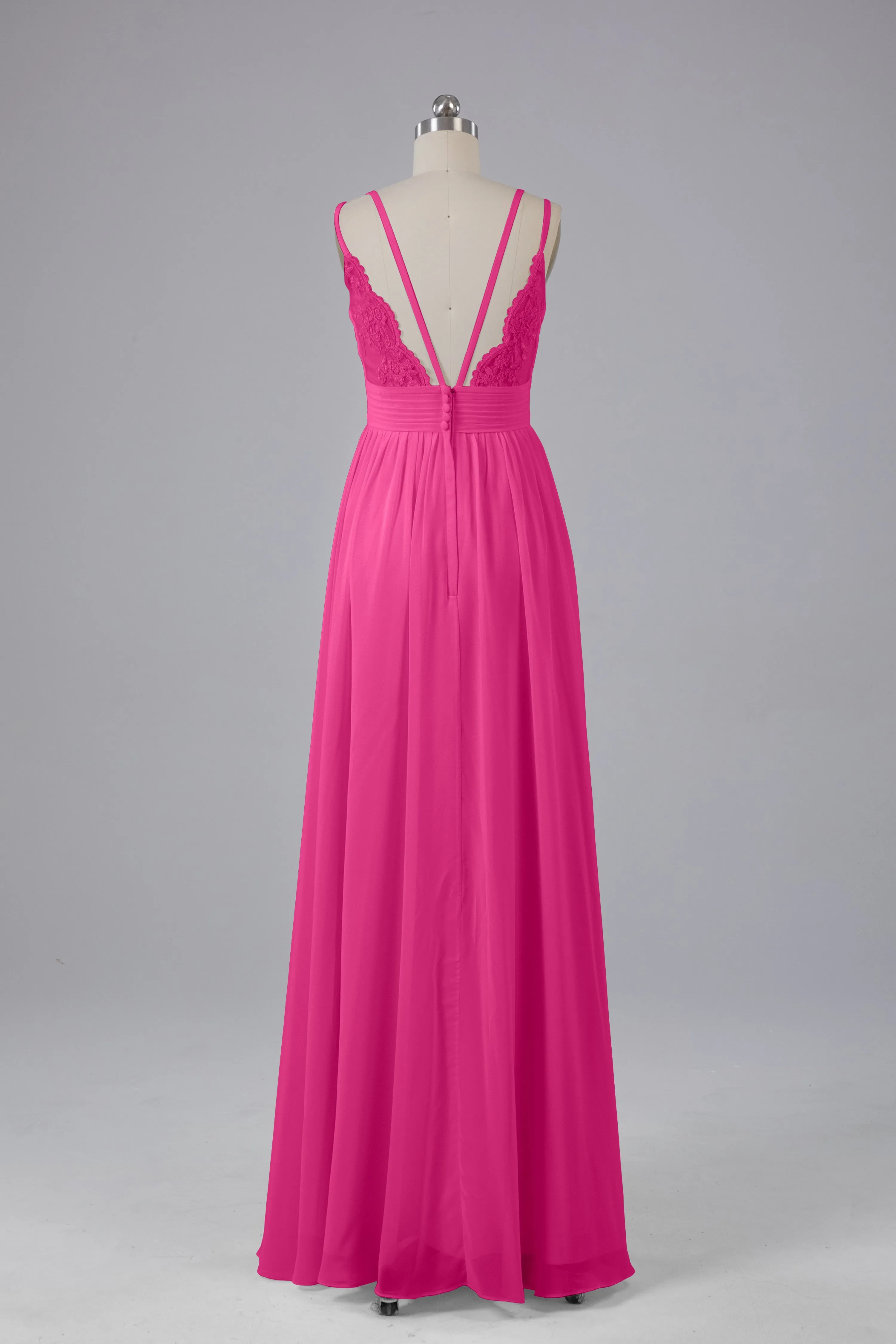 V-Neck Spaghetti Straps Long Bridesmaid Dresses