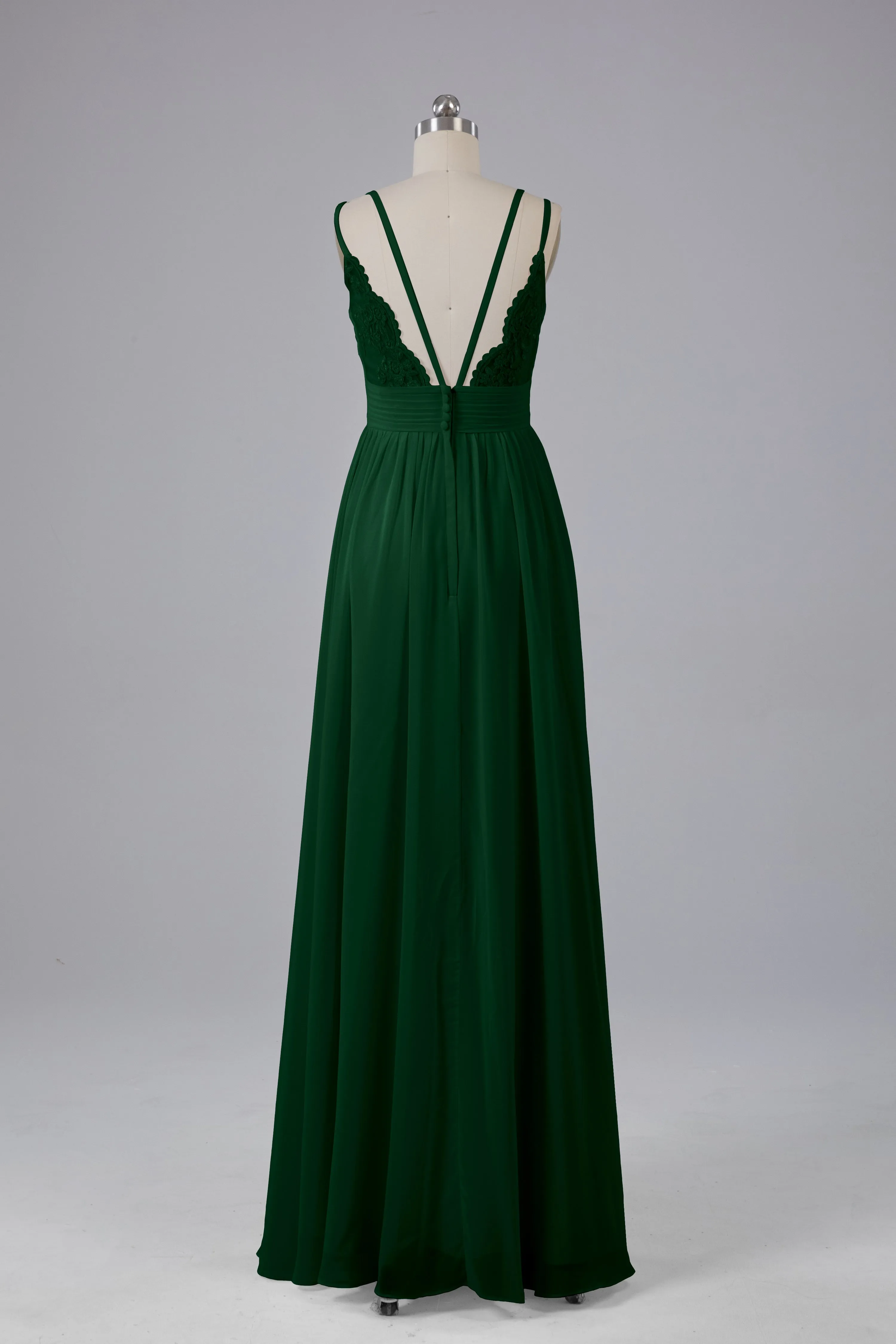 V-Neck Spaghetti Straps Long Bridesmaid Dresses