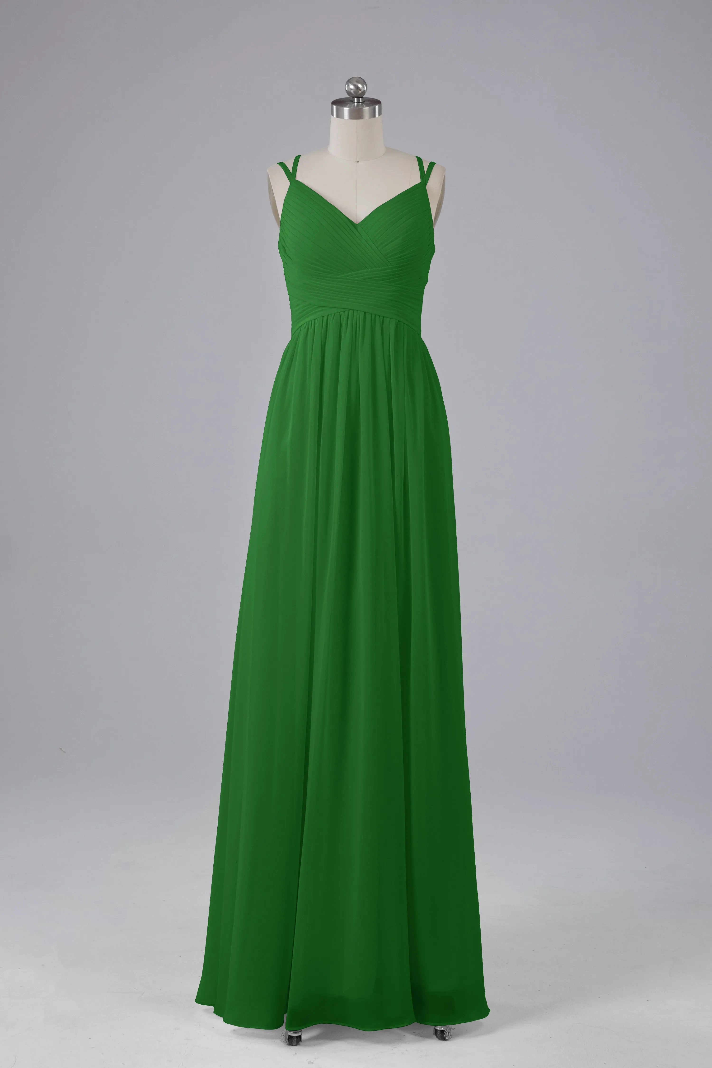 V-Neck Spaghetti Straps Long Bridesmaid Dresses