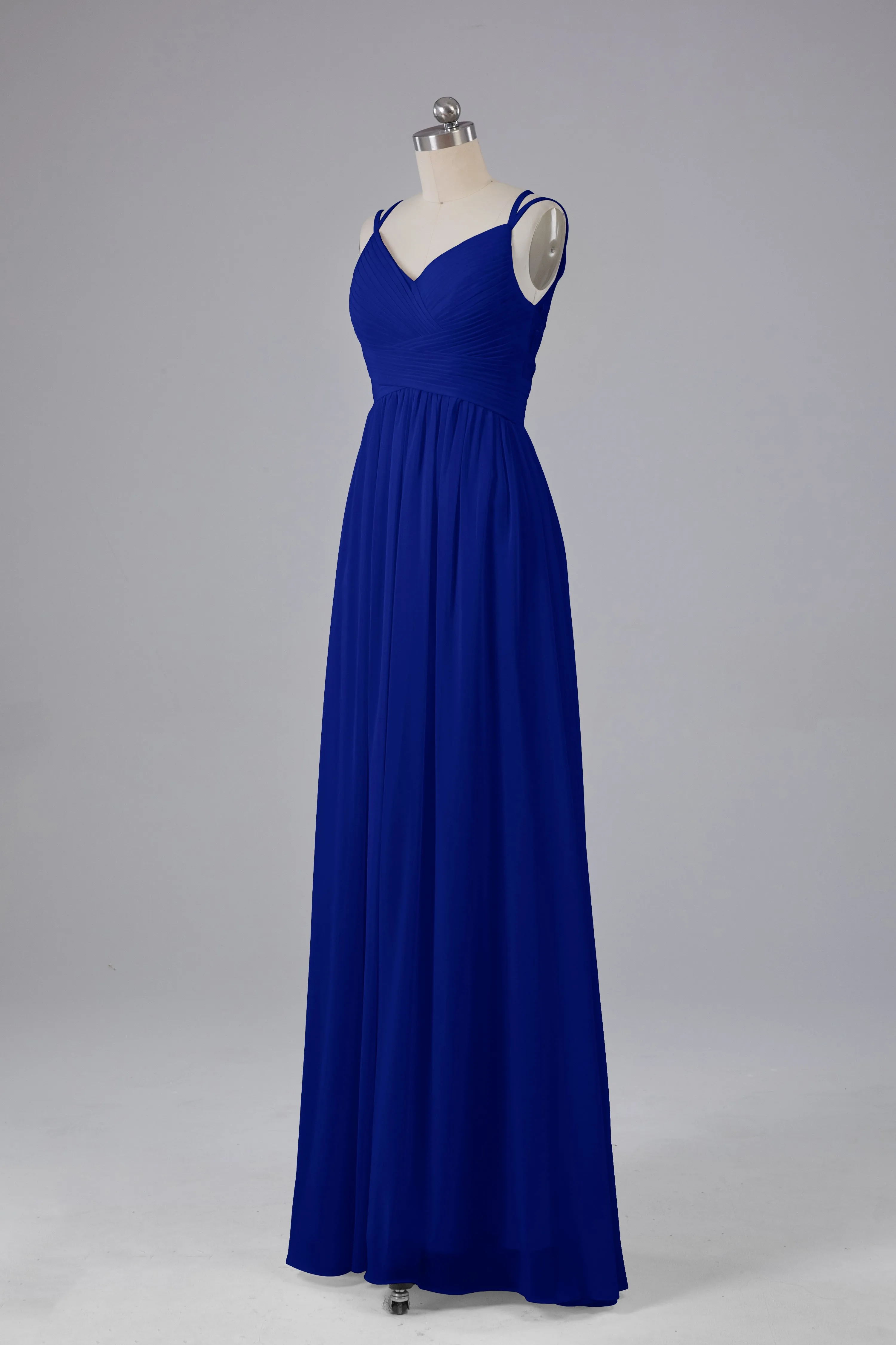 V-Neck Spaghetti Straps Long Bridesmaid Dresses