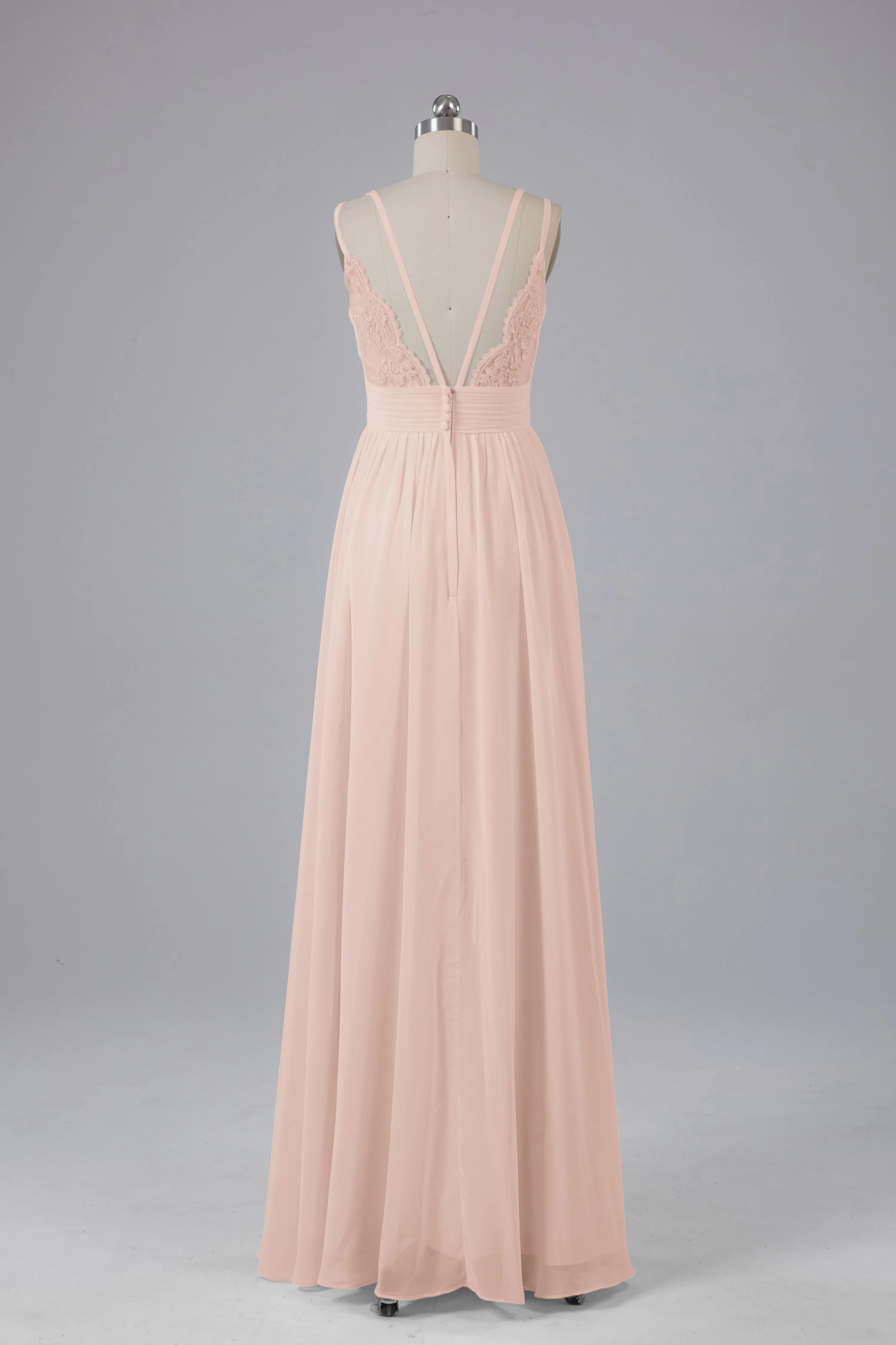 V-Neck Spaghetti Straps Long Bridesmaid Dresses