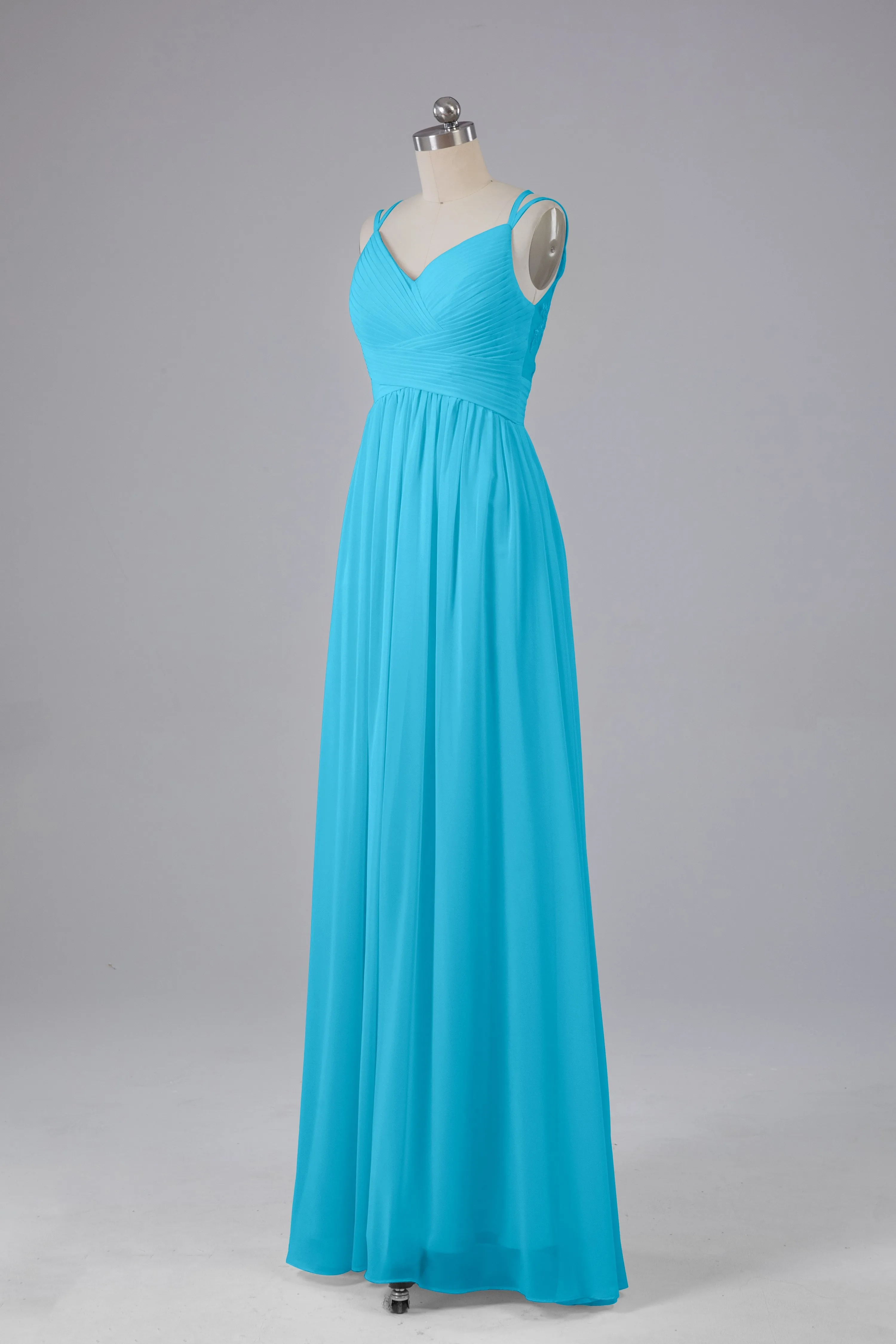 V-Neck Spaghetti Straps Long Bridesmaid Dresses