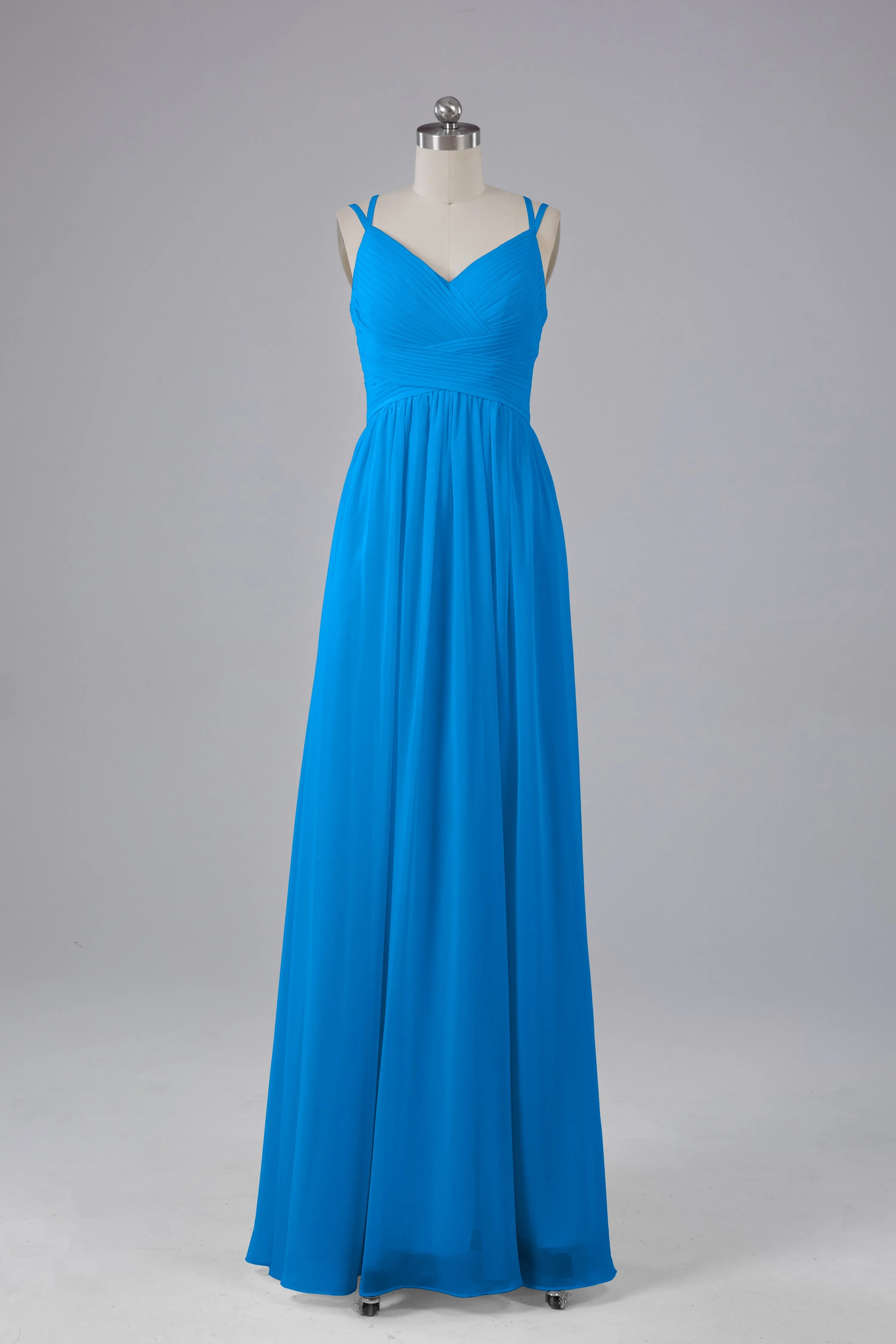 V-Neck Spaghetti Straps Long Bridesmaid Dresses